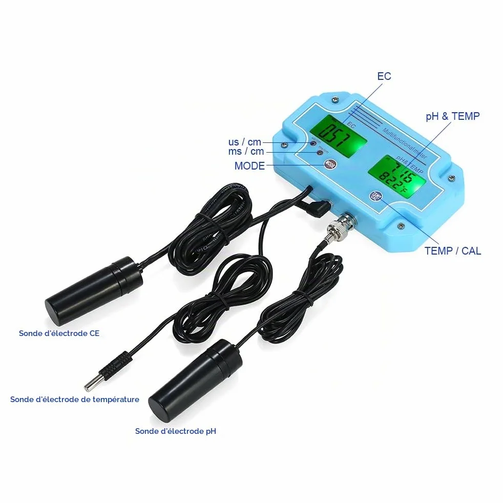Irfora Professionnel 3 en 1 pH/CE/Temp Mètre Détecteur d'eau Multi-paramètre Numérique LCD Tri-Mètre Multi-Fonction Qualité de l'eau Moniteur Multiparamètre Qualité de l'eau Testeur