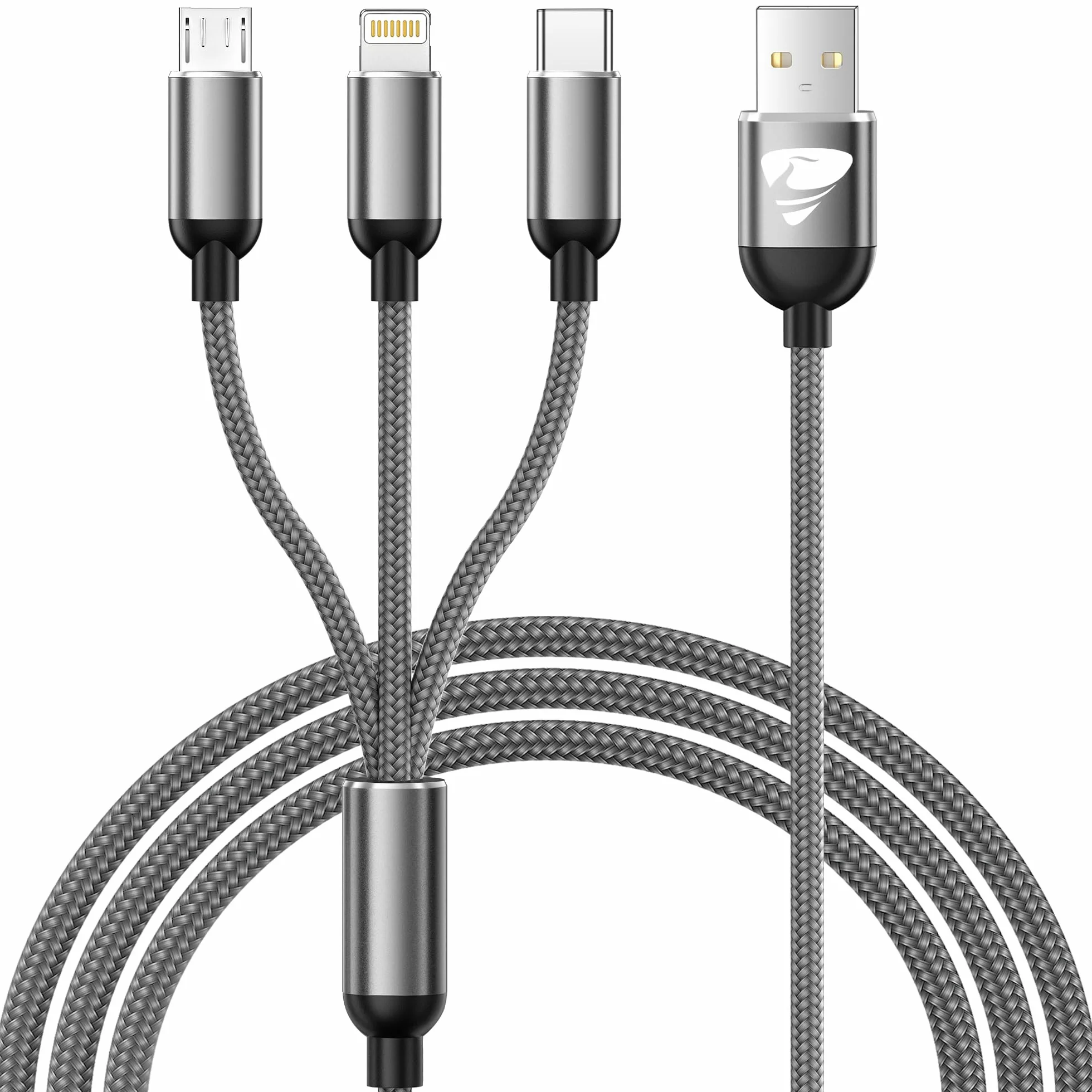 Câble Multi USB 3 en 1 Universel Rapide 1.2M Nylon Tressé Micro USB Type C Lightning pour iPhone Samsung Huawei