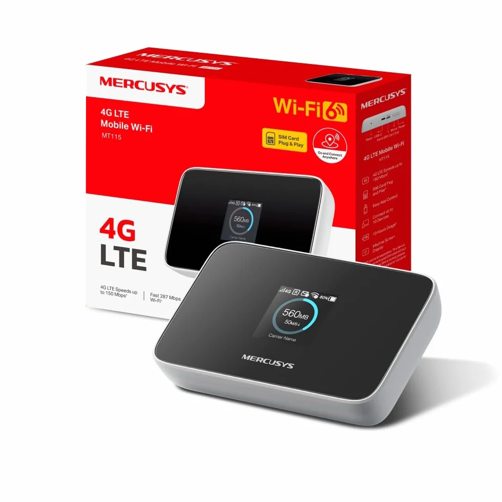 TP-Link MT115 Mercusys Hotspot 4G LTE Mobile Wi-Fi MiFi 6 AX300 Jusqu'à 287 MB/s Pocket WiFi Portable Batterie 2400 mAh Écran LCD Déverrouillé