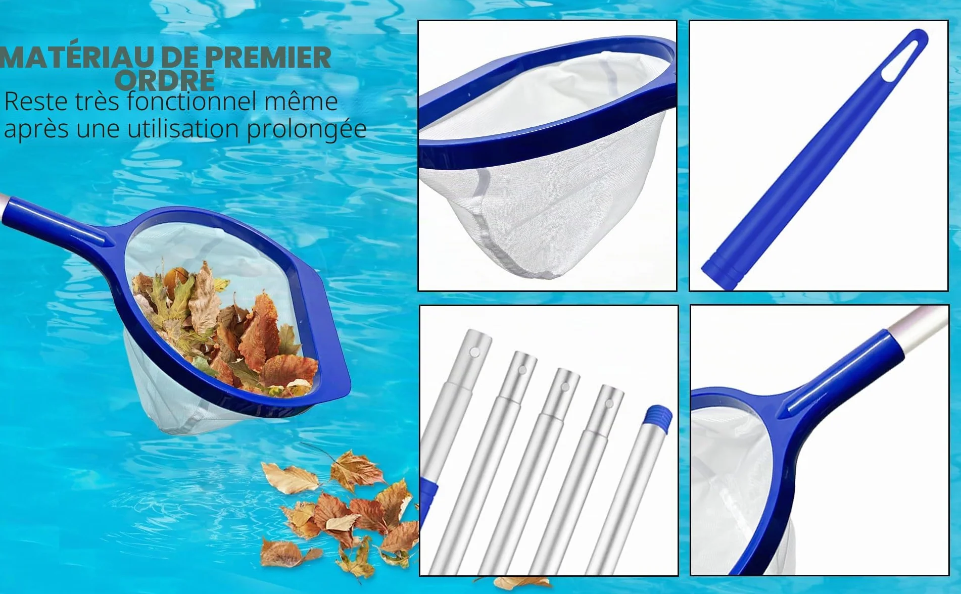 Epuisette Piscine Maille Extra Fine 141cm Filet avec Manche Telescopique
