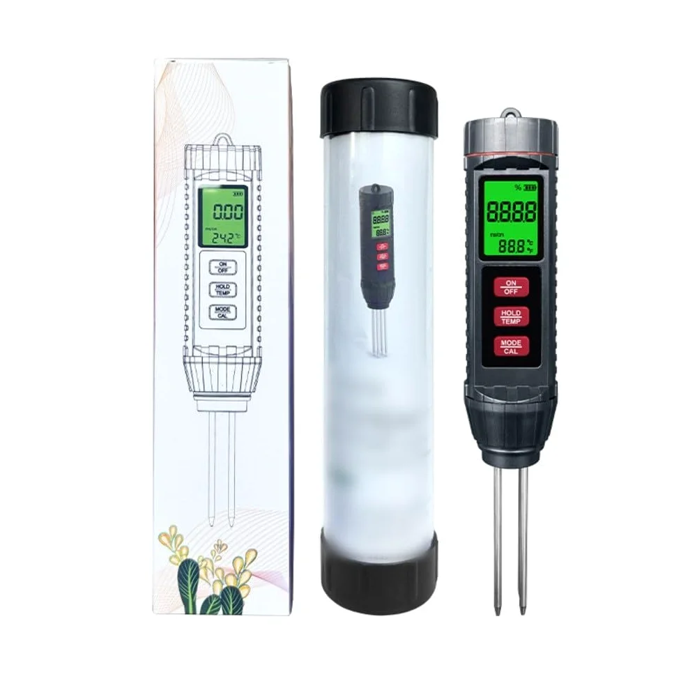 Humidimètre 3 en 1 avec rétroéclairage LCD - Moniteur numérique d'eau pour plantes - Température d'humidité - Conductivité - Outil de jardin intérieur ou extérieur - 211 mm