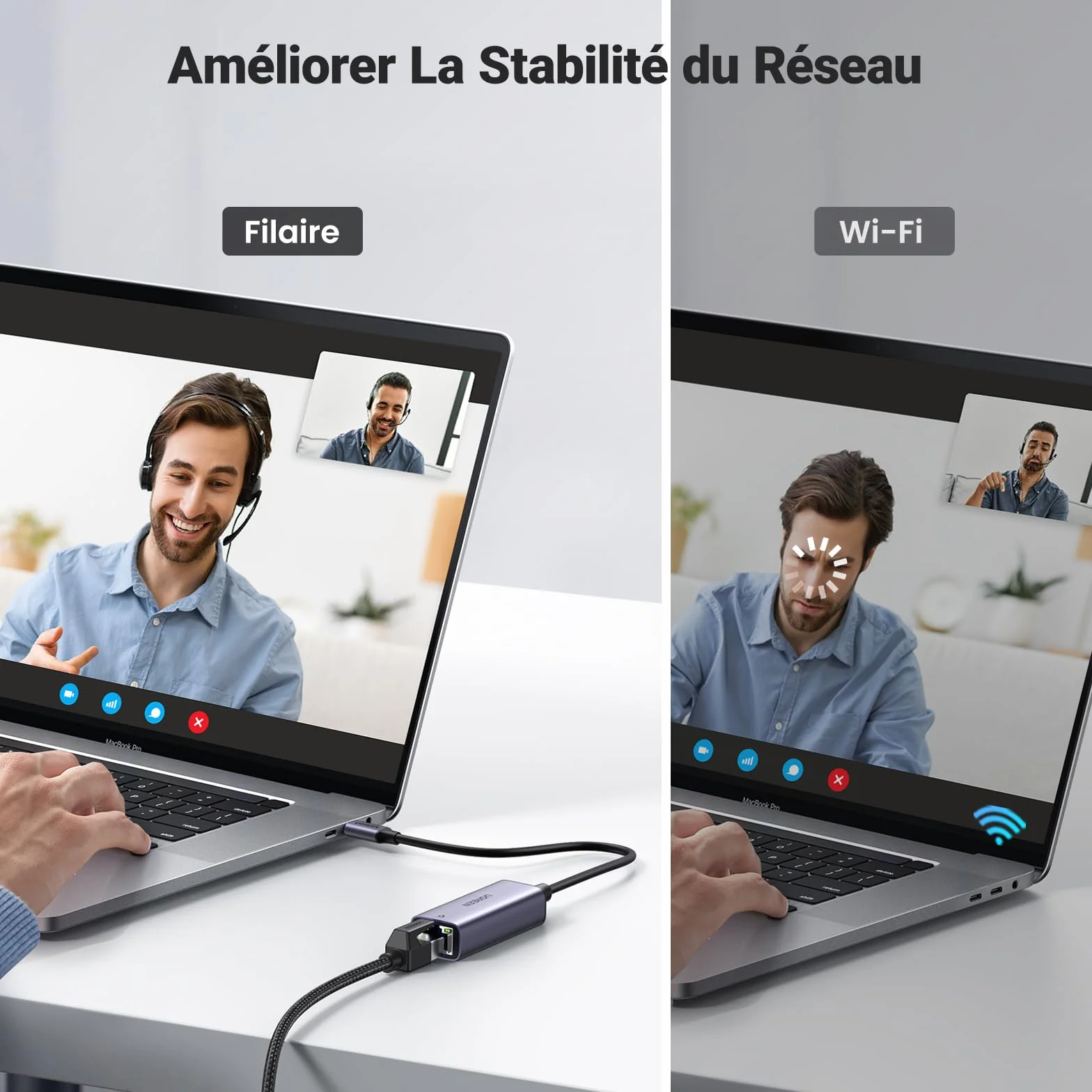 UGREEN Adaptateur USB C Ethernet Gigabit Thunderbolt vers RJ45 Réseau LAN 1Gbps Gris