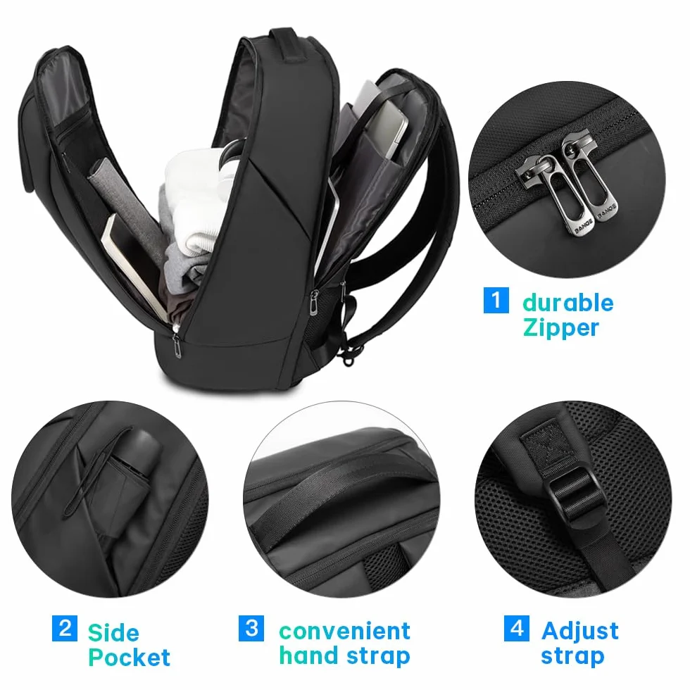 BANGE Business Smart Backpack Waterproof 15.6 Inch Laptop Travel Durable Black