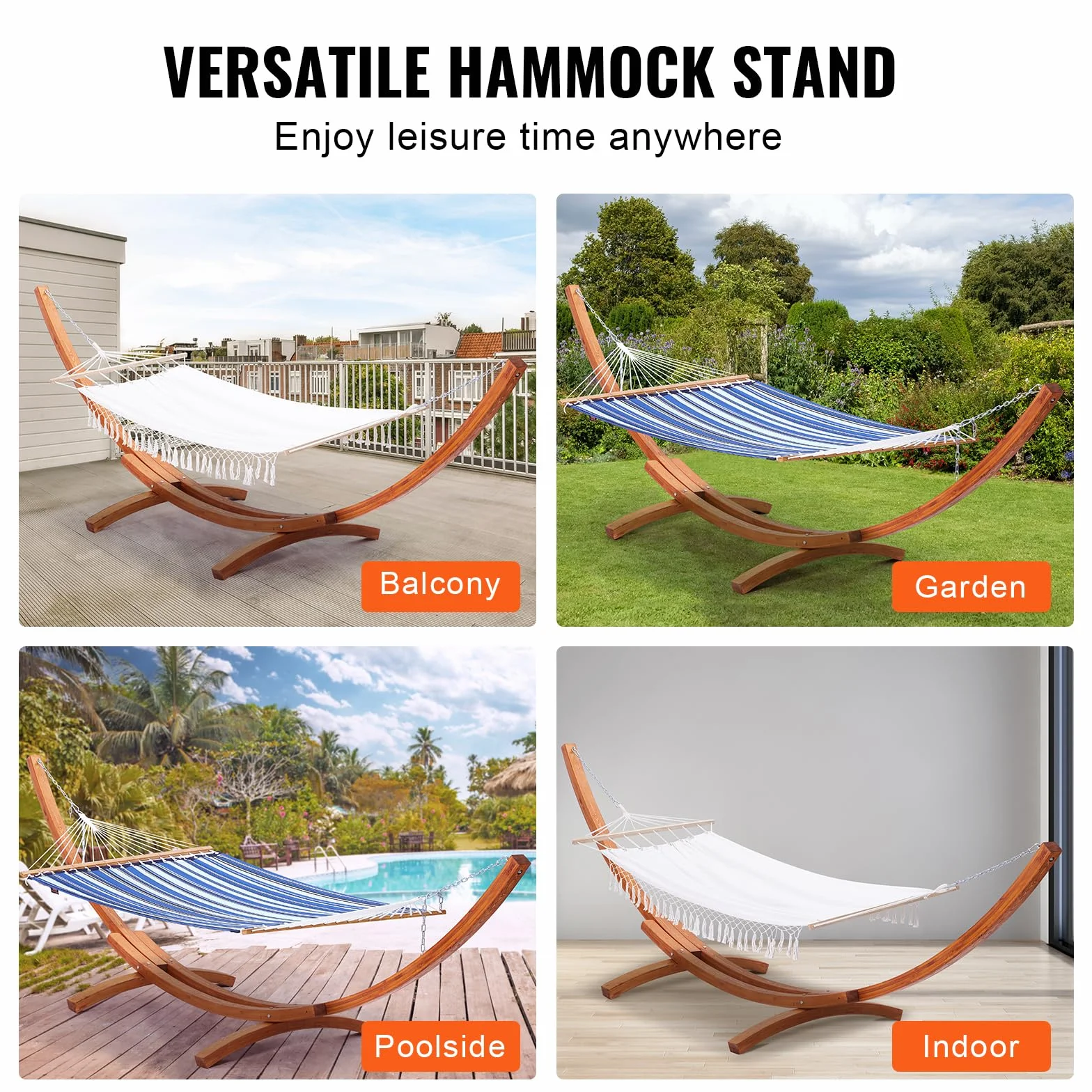 VEVOR Support de Hamac en Bois, Charge 215 kg, Cadre Universel pour Hamacs 2,8-3,9 m, Réglable