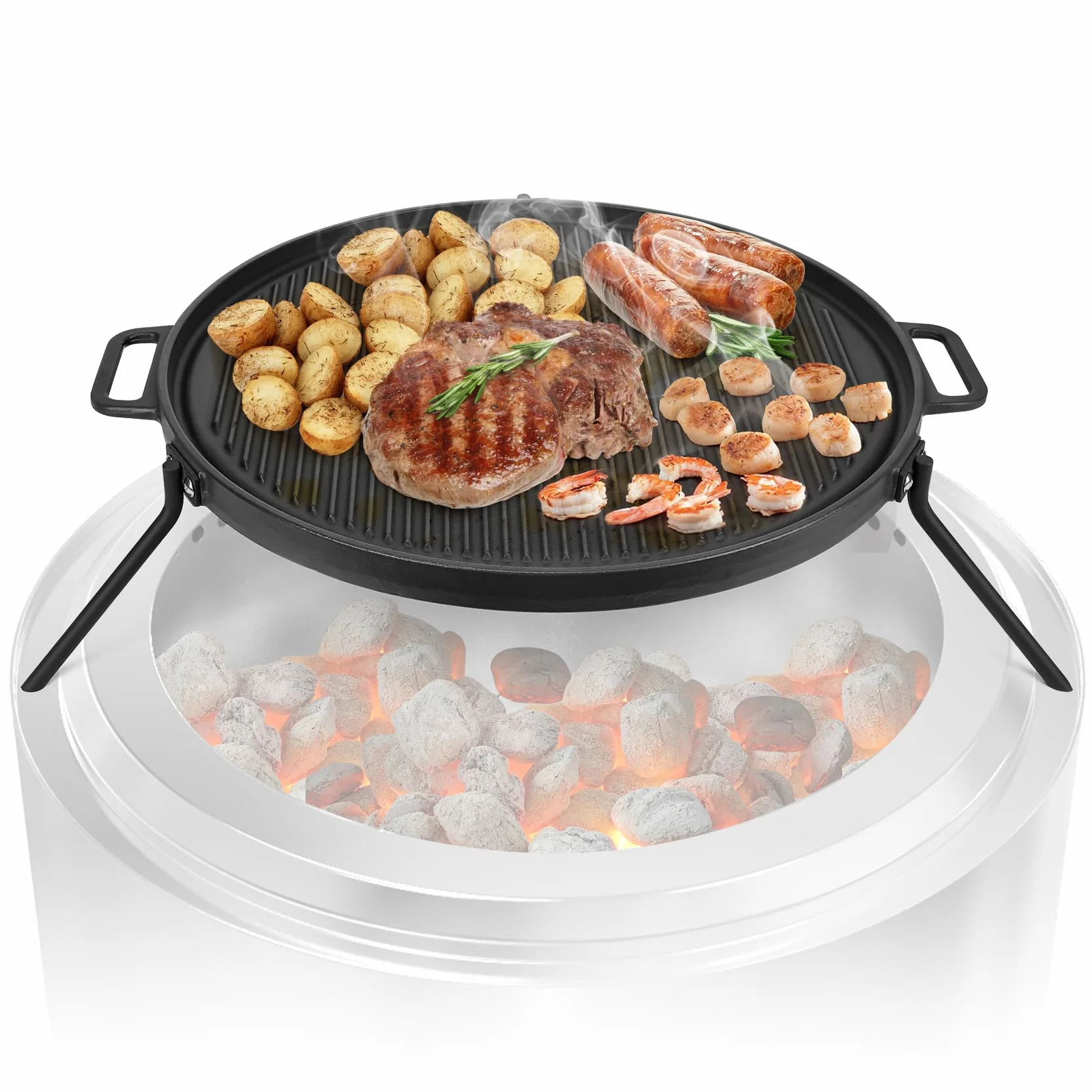 onlyfire Plaque de Cuisson Réversible en Fonte pour Solo Stove Bonfire, Yukon, Summit 19.5-27 pouces, 49.5-68.9 cm