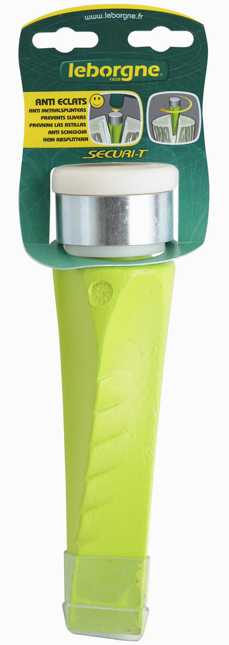 Leborgne Coin éclateur Sécuri-T, Surface de frappe en polymère, Forme hélicoïdale, Acier forgé trempé, 2,3 kg & Coin à bois, Bout pointu, Acier forgé trempé, Pour bois dur et noueux, 1,5 kg