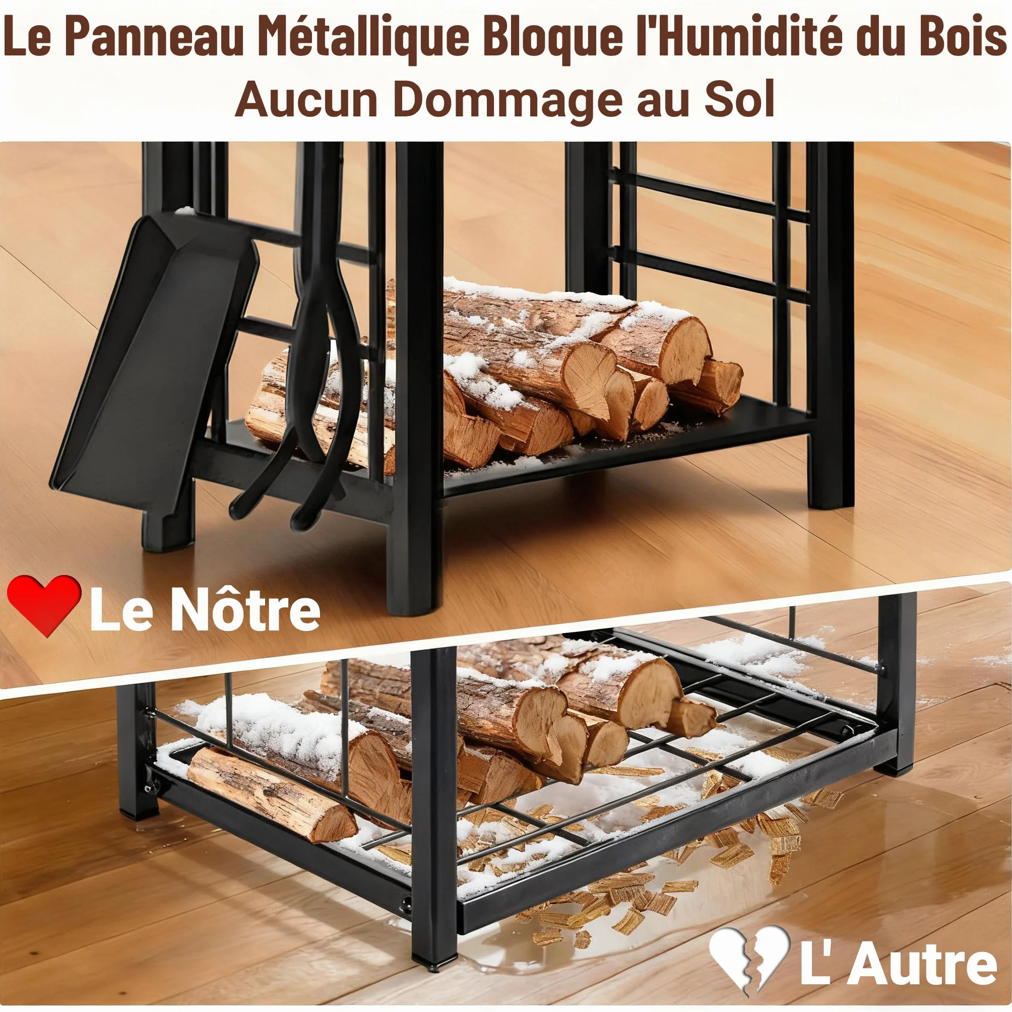 Amagabeli Porte Bûches de Cheminée 74 x 40 x 30cm Rack de Stockage