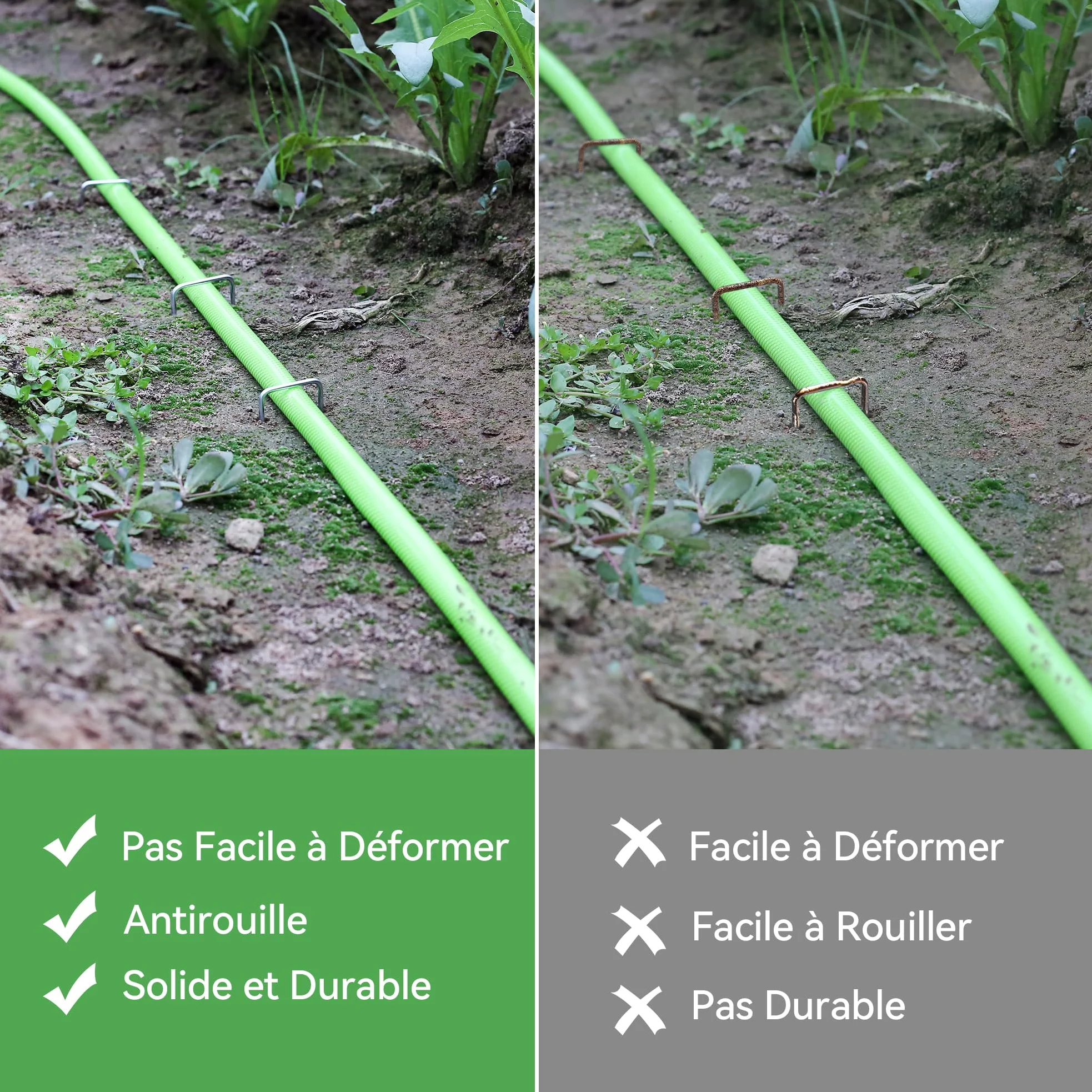 400 Pièces 15cm Piquets de Jardin Robustes de Ø 3 mm - Agrafes en Acier Galvanisé pour Fixer Les Toiles Anti-Mauvaises Herbes, Les Filets et Les Tubes avec 1 Crochet de Ramassage