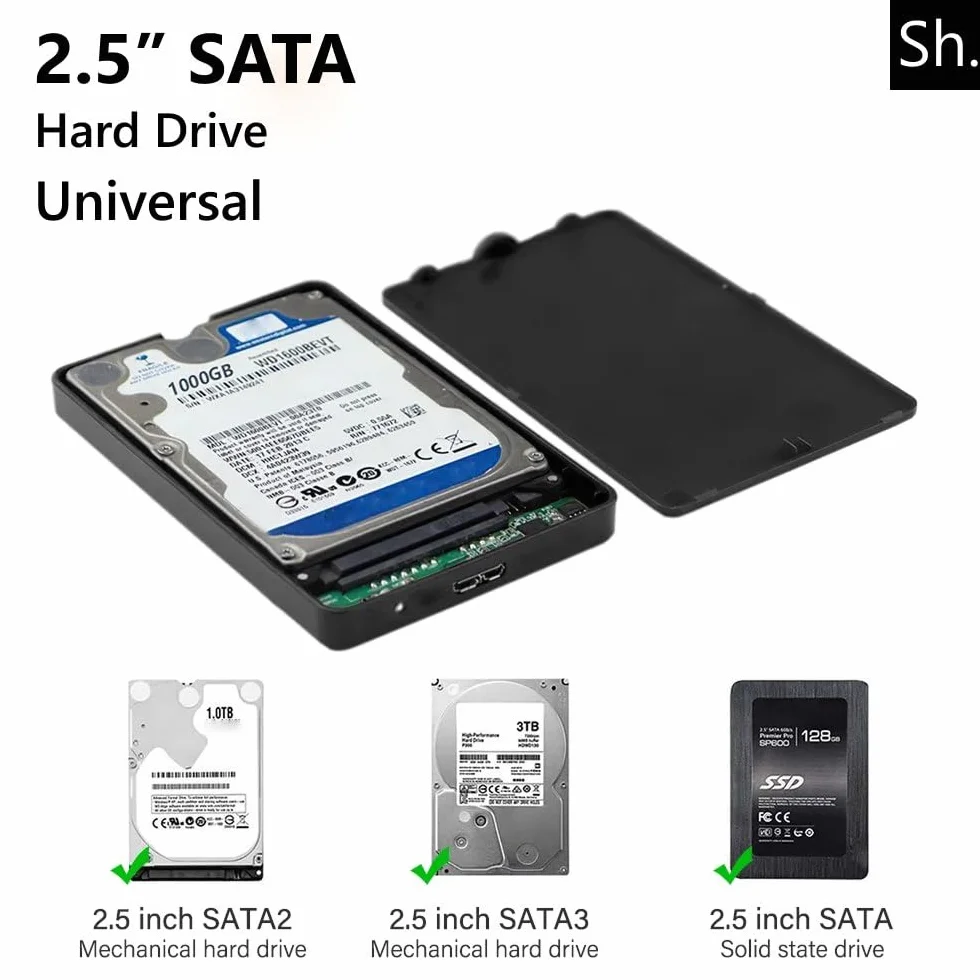 Boîtier Disque Dur Externe 2,5" SATA USB 3.0 HDD SSD Portable 5Gbps UASP Noir