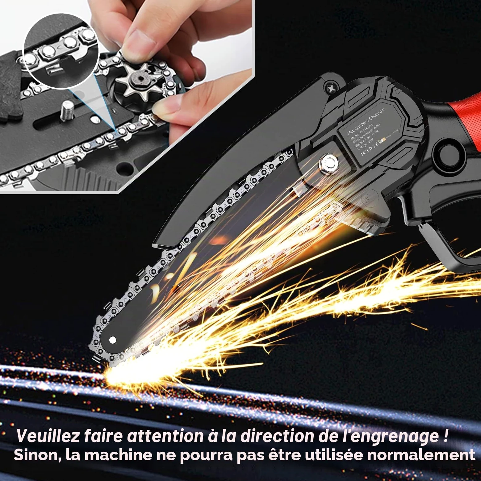 Mini Tronconneuse a Batterie, 6 Pouces Tronçonneuse Sans Fil Electrique, Tronçonneuse à Main 2* Batterie, 2*Chaîne Pour La Coupe Du Bois, Les Branches D'arbres, Jardin, L'élagage