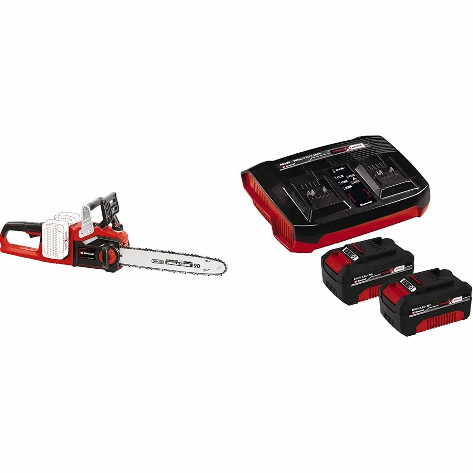 Einhell Tronçonneuse sans fil GP-LC 36/35 Li-Solo Power X-Change (Li-ion, 36 V, longueur de coupe 33 cm, vitesse de coupe 15 m/s, moteur électrique sans balais) + Twincharger et 2 Batteries 4,0Ah