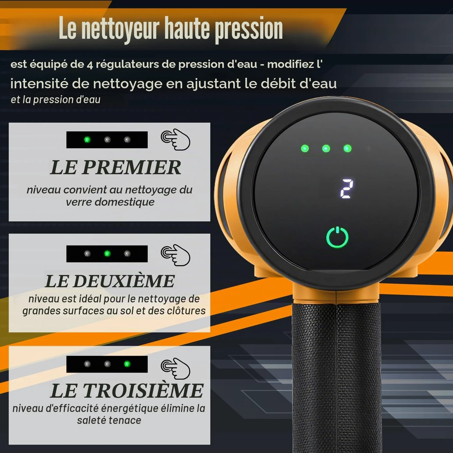 Nettoyeur Haute Pression sans Fil,Mode 4 Vitesses,200Bar Nettoyeur Haute Pression Portable avec 2×4.0Ah Batteries,6-en-1 Multi-Usage Buse,Tuyau de 5M,Pistolet de Lavage pour Voiture,Sol,Mur,Clôture