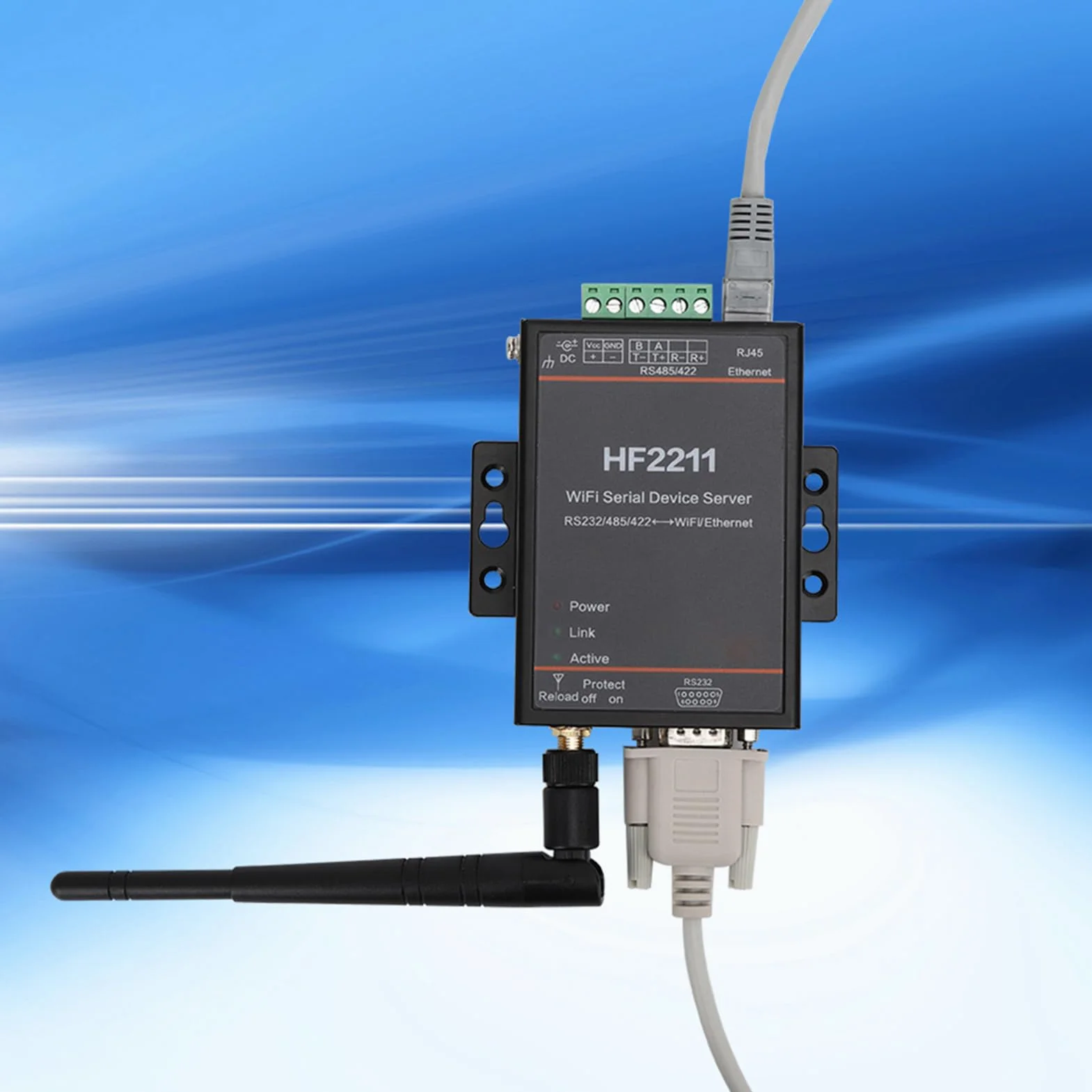 Serveur de Périphérique Série RS232/485/422 vers WiFi Ethernet DTU 5-36VDC 95x65x25mm