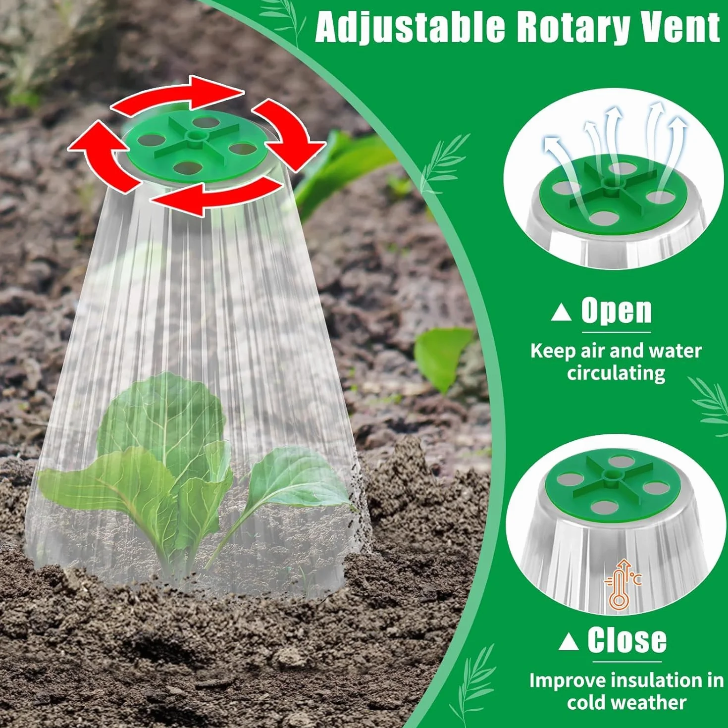 Cloche Jardin Potager Lot de 30, Protection Réutilisable pour Plantes avec Couvercle de Ventilation Rotatif, 24 x 20,5 cm Transparent