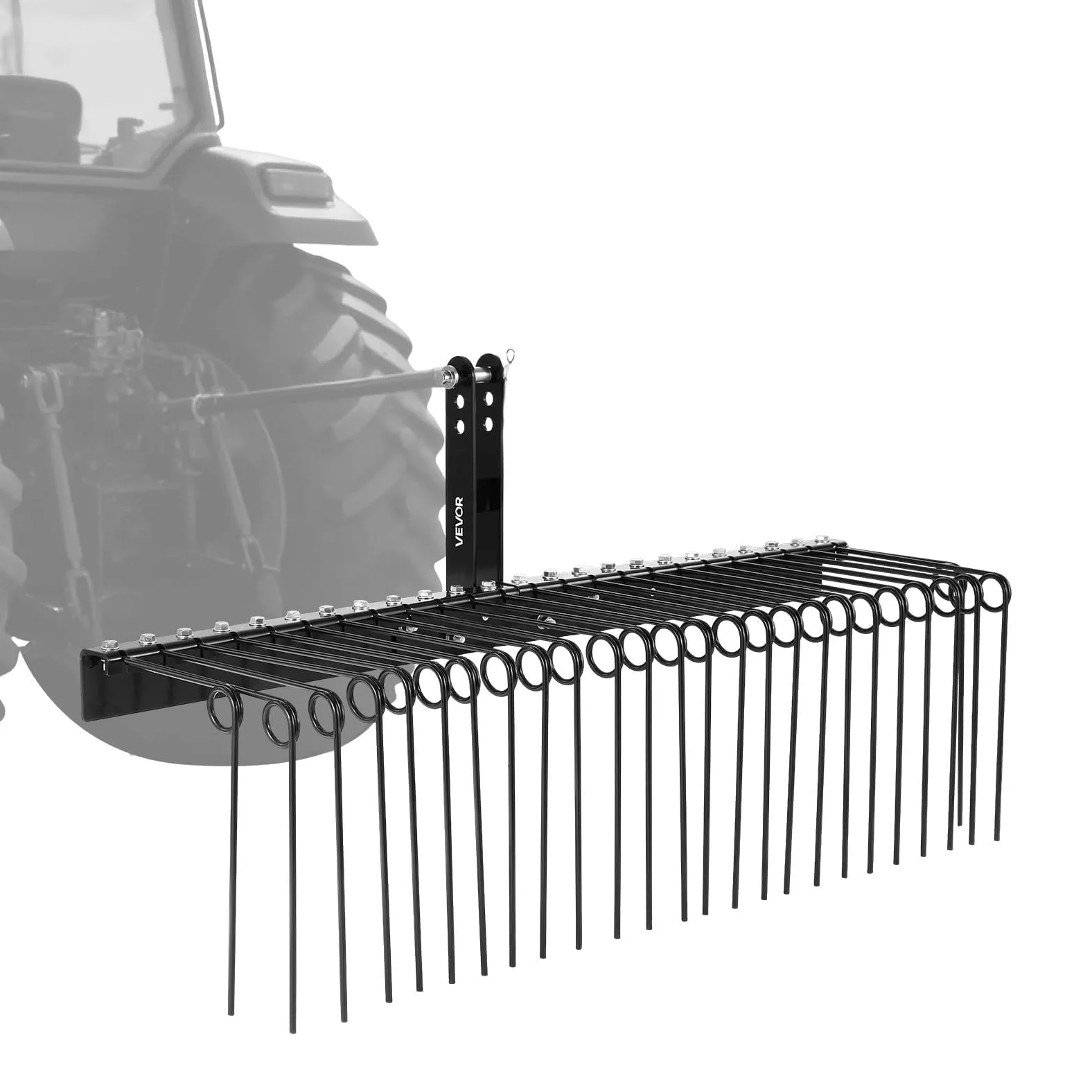 VEVOR Râteau Paysager Tracté 153 cm Râteau Déchaumeur Remorquable pour Attelage 3 Points Tracteurs Catégorie 1 Collecte Aiguilles de Pin, Paille, Feuilles, Nettoyage Jardin, 26 Dents Acier à Ressort