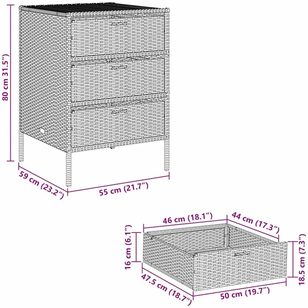 vidaXL Armoire de Rangement de Jardin, Résine Tressée Beige avec Tiroirs