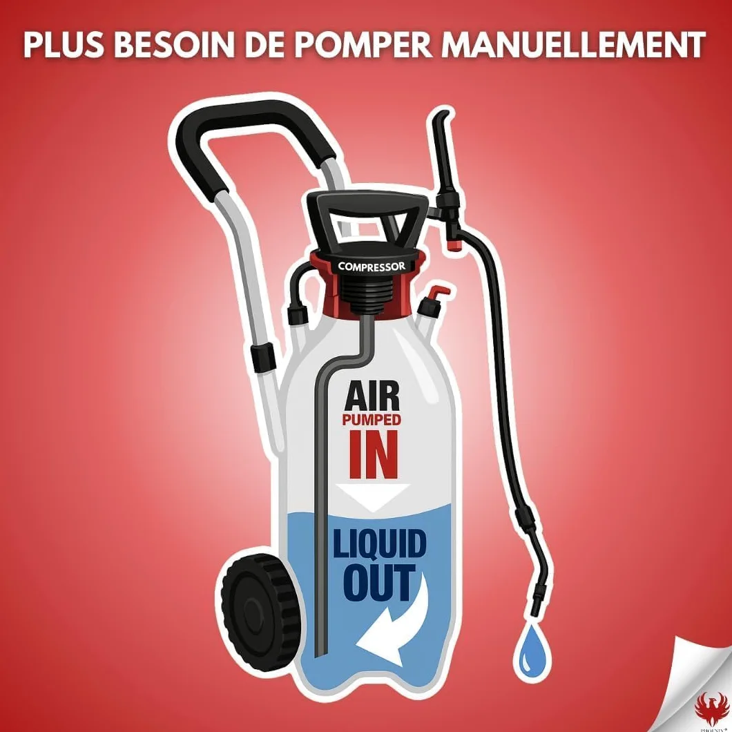 PHOENIX - Pulverisateur électrique de Jardin sur Roue Roller Sprayer, Pulverisateur Jardin avec Tuyau de 3m pour Une Pulvérisation sans Effort, pulvérisateur à Batterie, Autonome, Portable et Léger