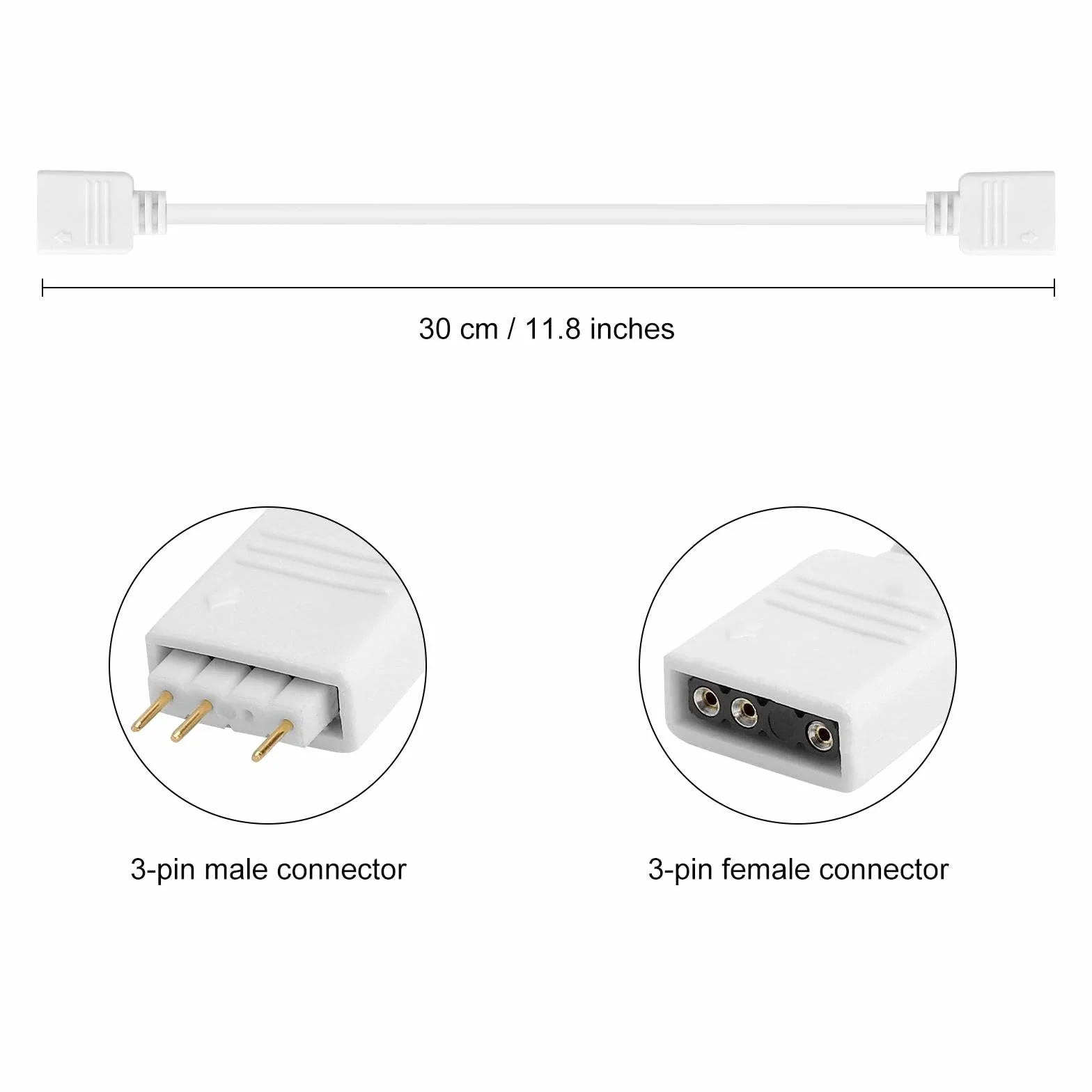 HENGBIRD Lot de 2 Câbles d'Extension ARGB 5V 3 Broches 30 cm Connecteur pour Bande LED Répartiteur Blanc