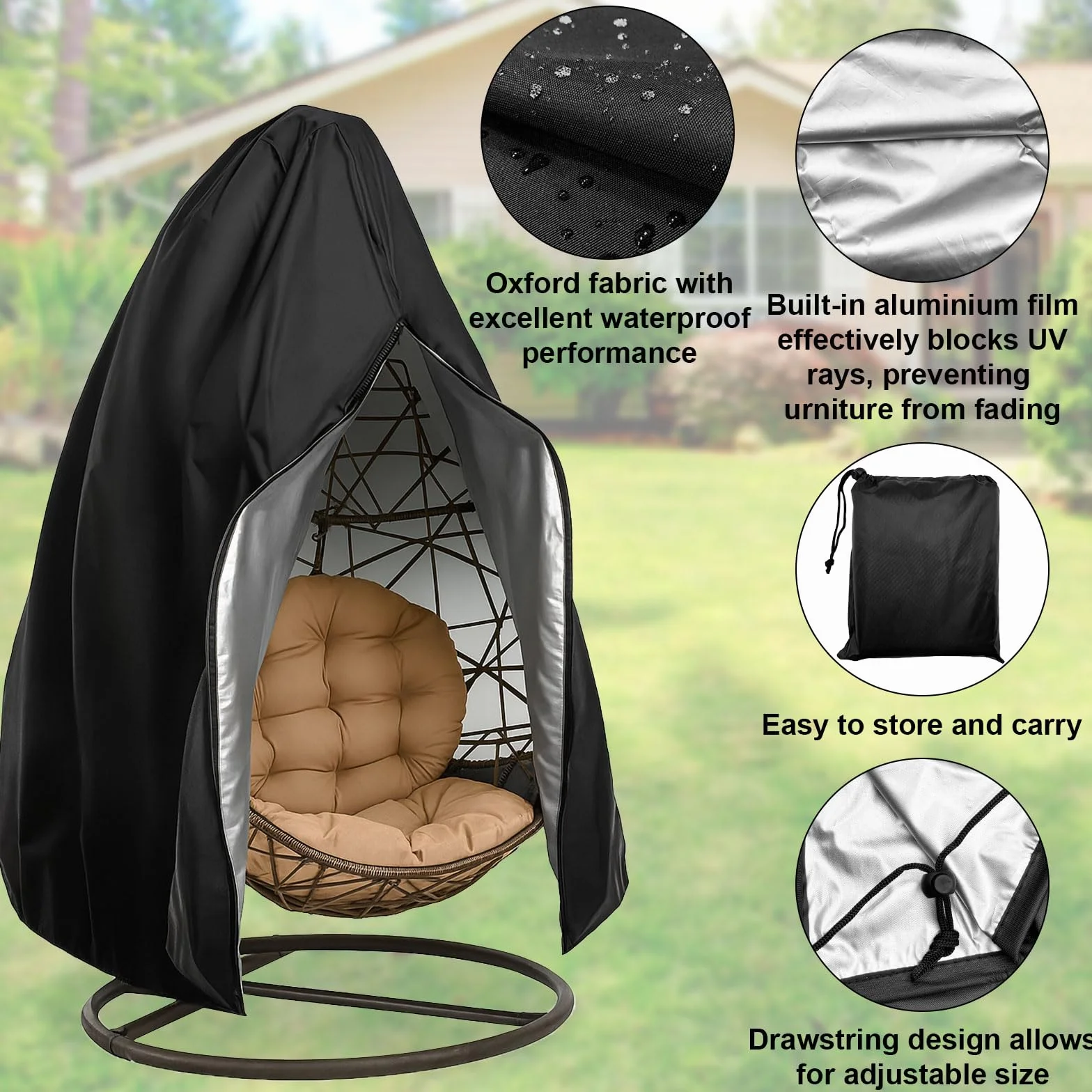 Couverture de Chaise Suspendue Tissu Oxford 210D 190x115 cm Imperméable Anti-UV Protection Balançoire Extérieure