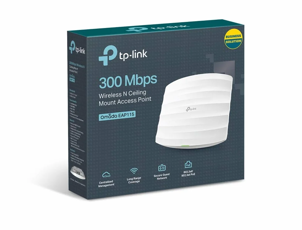 TP-Link Omada EAP115 Point d'accès WiFi 4 N300 planfonier, 1 Port Ethernet 10/100M, PoE+