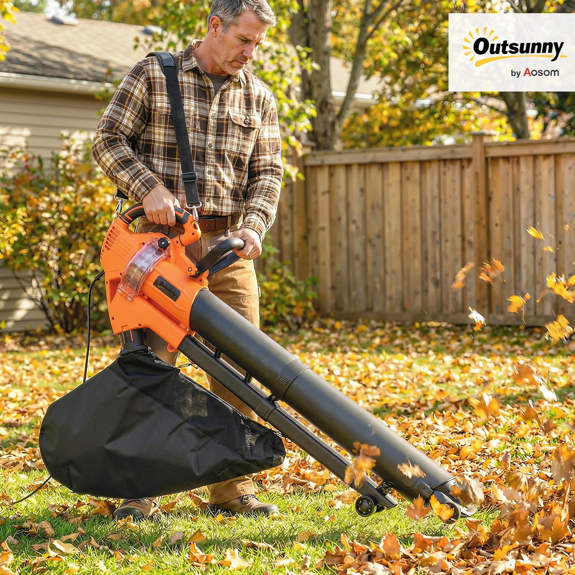 Outsunny Aspirateur-Souffleur de Feuilles Filaire 3000W 3-en-1 avec Fonction Broyage, Sac 40L