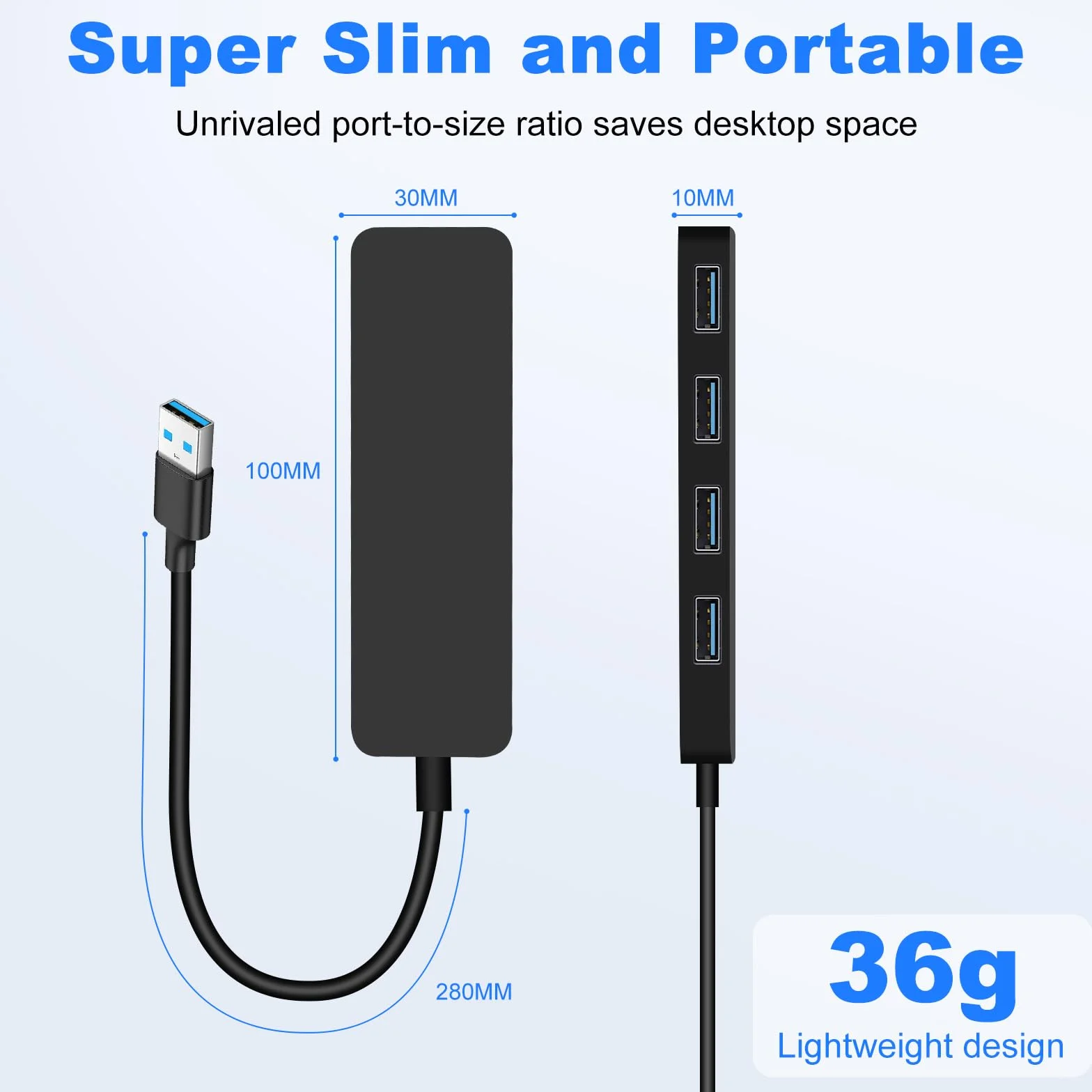 Hub USB 3.0 4 Ports Multiprise Ultra Fin 5 Gbps Adaptateur Multi USB pour MacBook Pro/Air iMac Surface Pro XPS PC