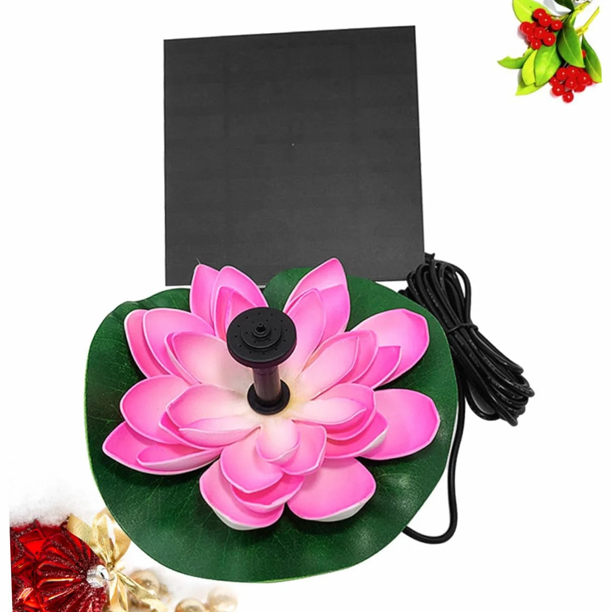 Pompe à Fontaine Solaire 7v 2, 5w Lotus en Plastique Vert | Débit 180 L/h, Hauteur 100cm, Design Flottant Automatique, pour Bassin et Bain