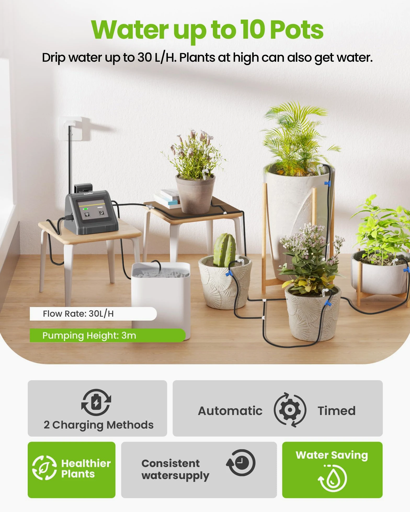 RAINTPOINT WiFiF Kit d'arrosage automatique goutte à goutte avec pompe