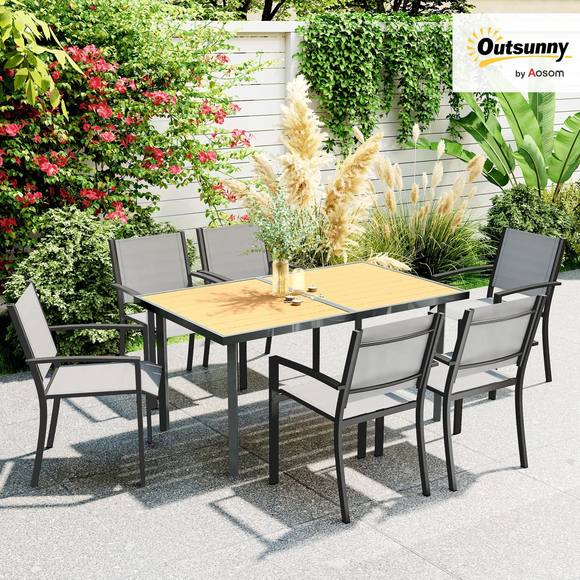 Outsunny Table à Manger de Jardin 6 Personnes, Acier Anti-Rouille, 150 x 90 x 72 cm