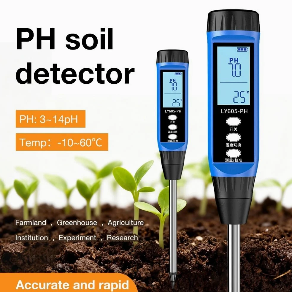 Testeur numérique de pH du sol, capteur d'humidité de haute précision pour jardin et ferme, écran LCD testeur avec compensation de température, outil de mesure rapide pour l'agriculture (605)