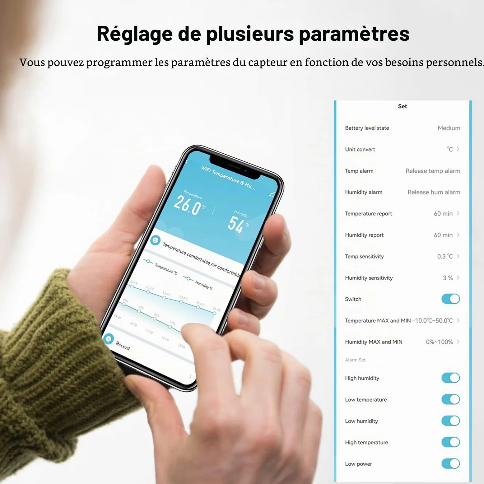 Thermomètre hygromètre WiFi Intelligent, capteur de température et d’humidité intérieur/extérieur Bluetooth, Application thermomètre WiFi Alexa/Google Assistant à Distance pour la Maison. 4 Pack