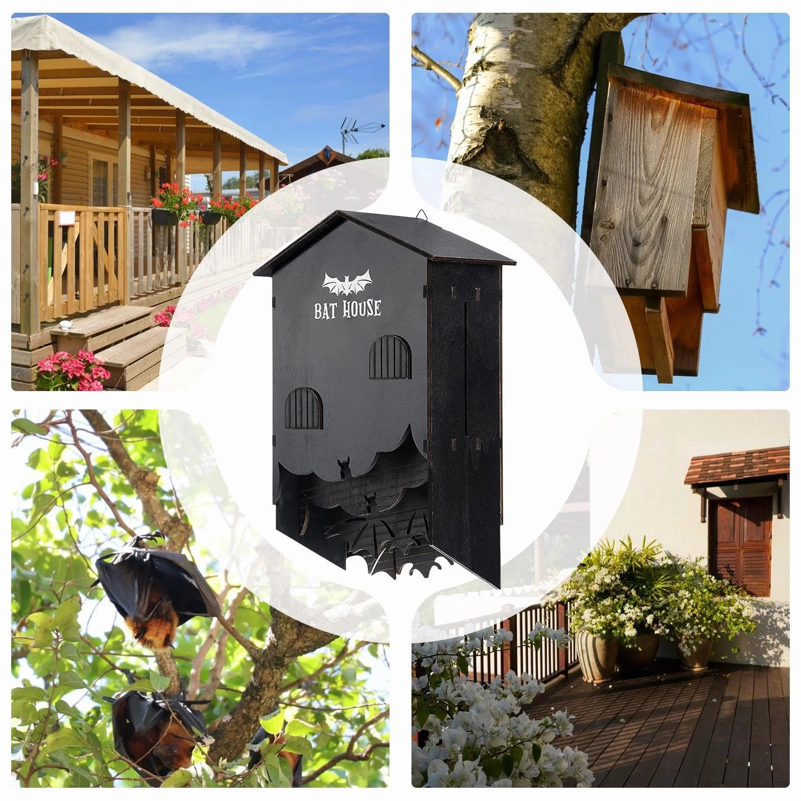 Abri à Chauves-Souris en Bois pour Jardin - Nichoir Murale Trois Chambres