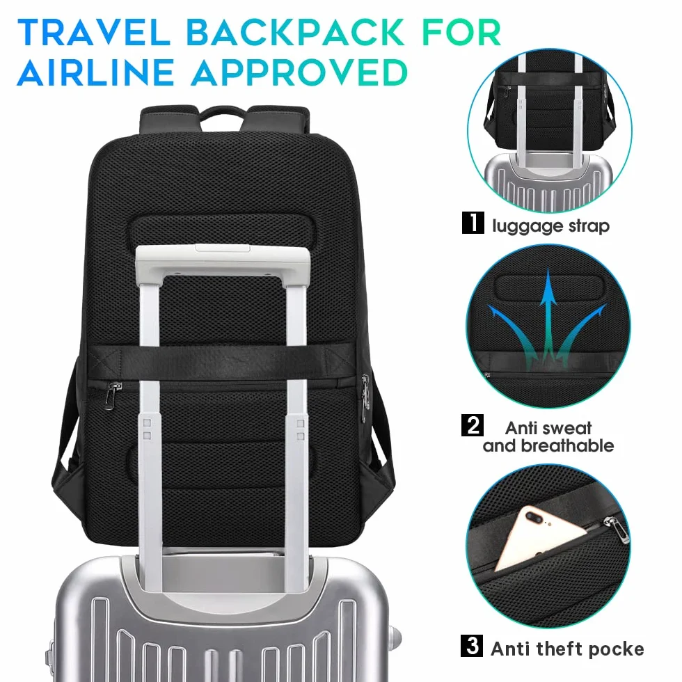 BANGE Business Smart Backpack Waterproof 15.6 Inch Laptop Travel Durable Black