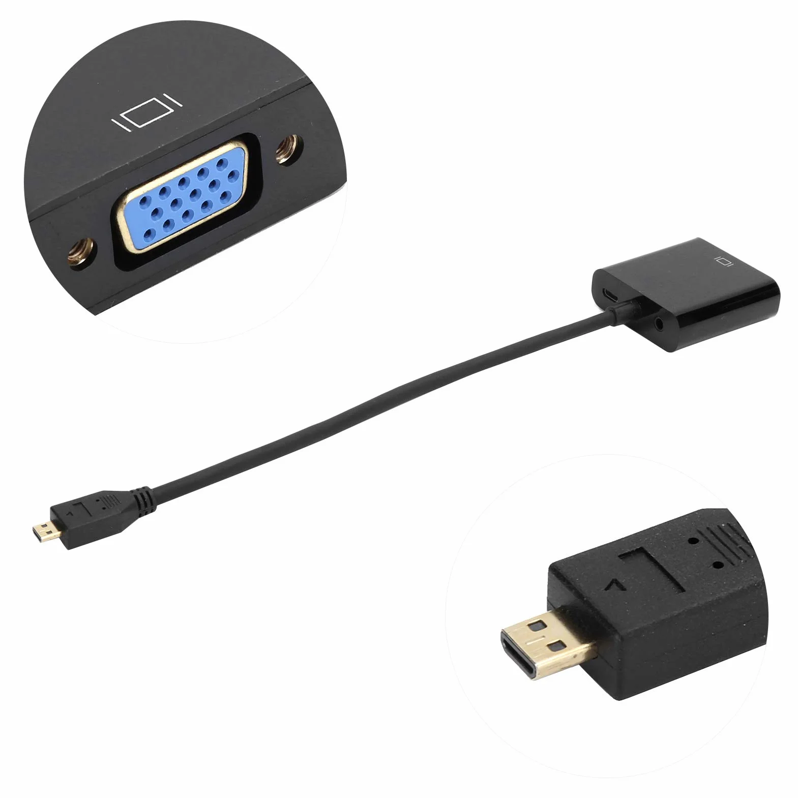 Adaptateur Micro HDMI vers VGA Actif 1080P avec Audio Stéréo 3,5 mm pour PC, Projecteur, HDTV
