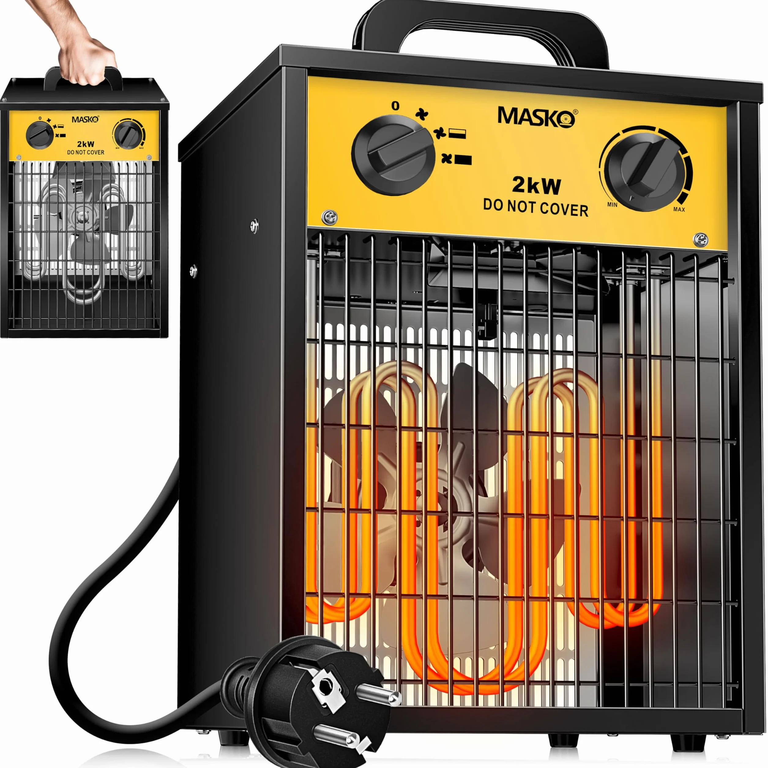 Masko Chauffage électrique 2kW avec thermostat intégré 2000W 3 niveaux chauffage ventilateur protection surcharges