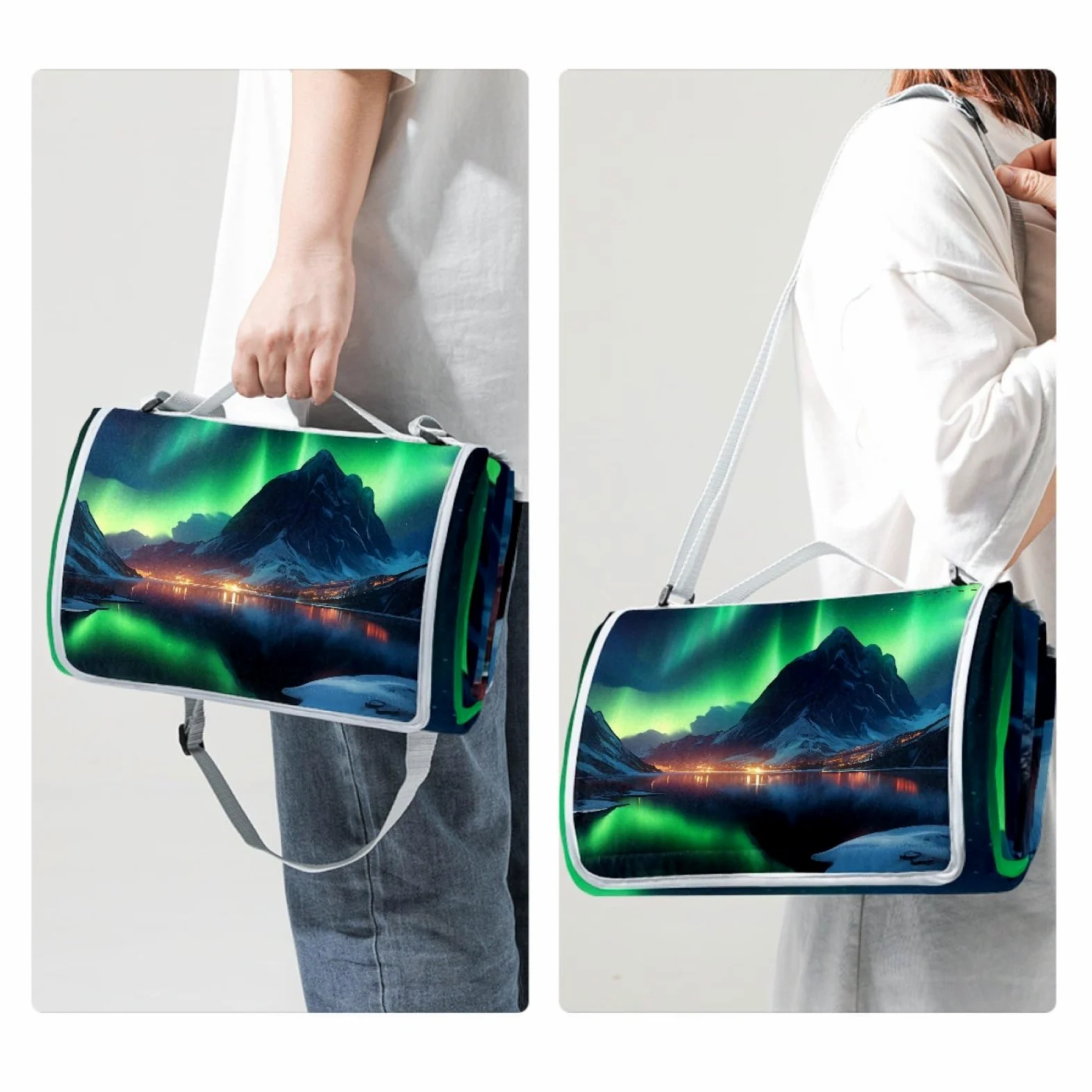 Couverture de pique-nique Aurora - Imperméable - 150 x 145 cm - Tapis de pique-nique lavable et léger avec poignée pour randonnée, voyage, camping, parcs