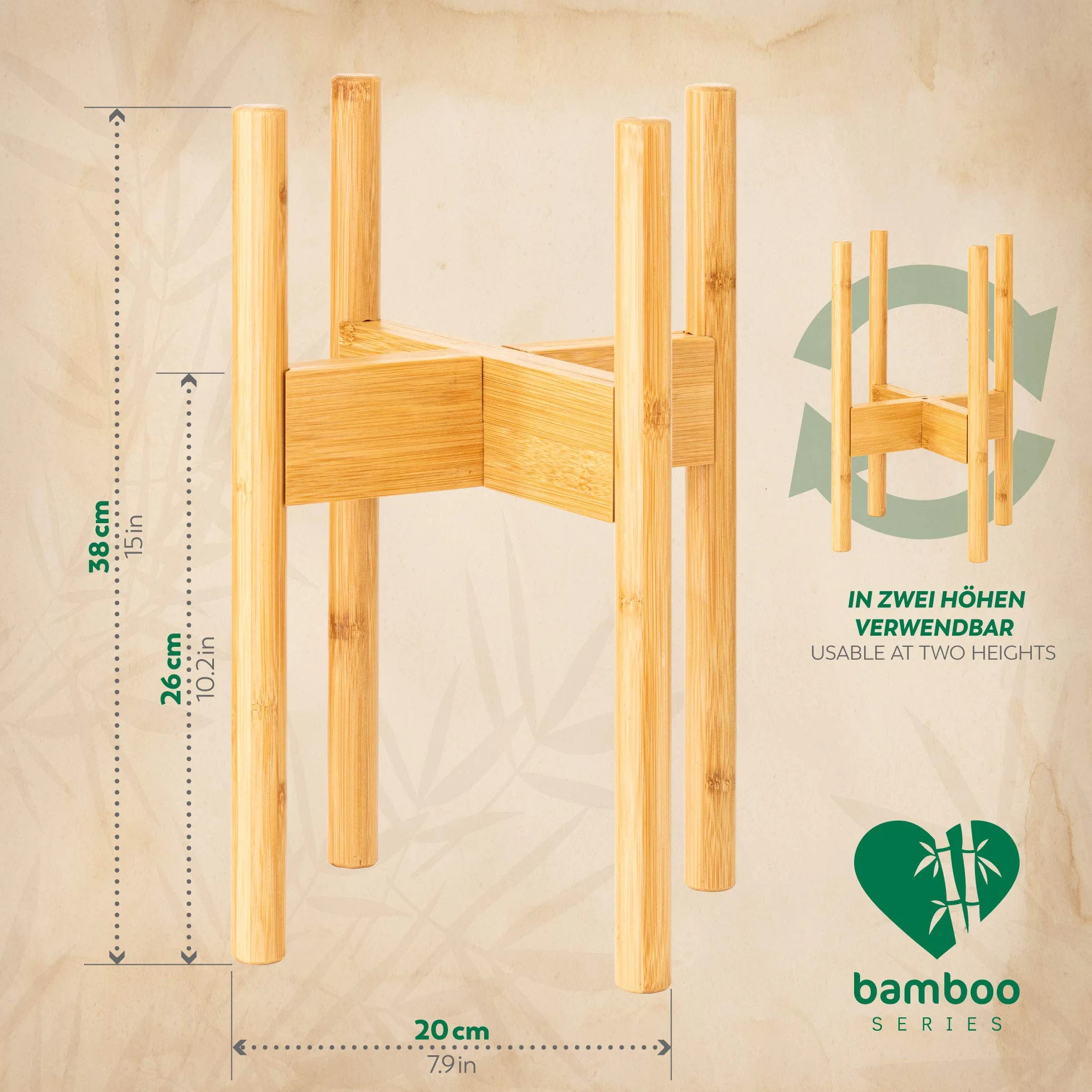 Rubberneck Support de Plantes en Bambou Réglable pour Pots de Fleurs Intérieur Extérieur Beige