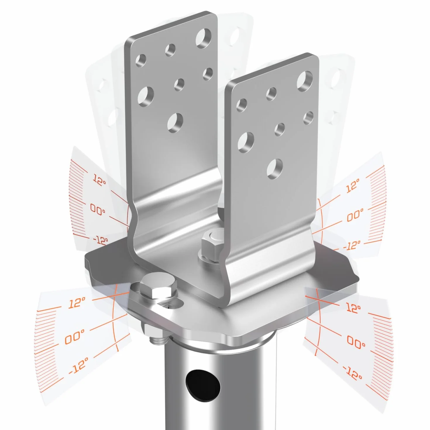 Lot de 2 fondations à vis TILT 100 cm support poteau 8 cm angle en U galvanisé à chaud diamètre 60 x 2 mm M12