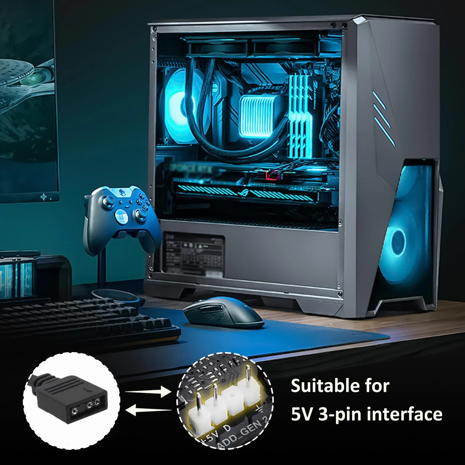 Câble Répartiteur ARGB 1 vers 3, Adaptateur RGB 5V 3 Broches, Extension LED pour Ventilateurs PC Compatible ASUS MSI Gigabyte ASRock