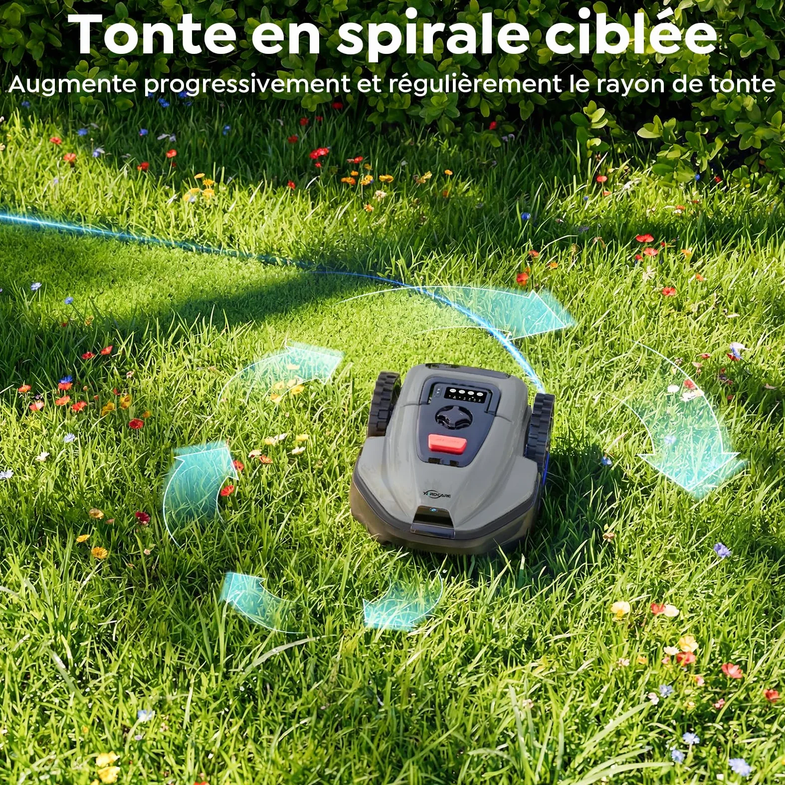 YARDCARE V3 Robot Tondeuse sans câble périphérique, avec Navigation visuelle, détection 150+ Obstacles, contrôle Via appli, 50 DB, Robot Tondeuse pour Petits et Moyens Jardins, Bandes magnétiques