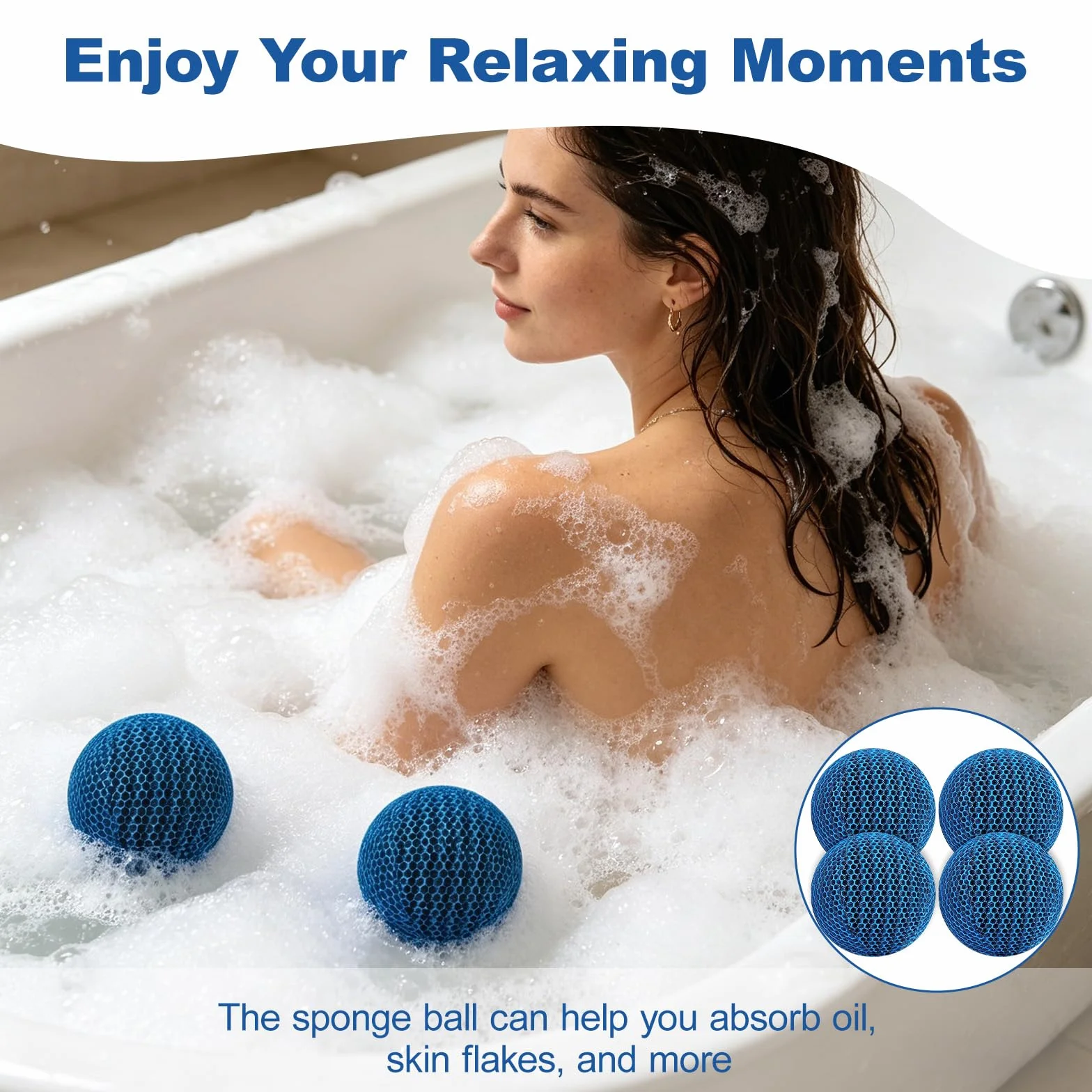 Absorbeur d'huile pour Piscine 4 pièces, Boules éponge réutilisables 70 mm Bleues