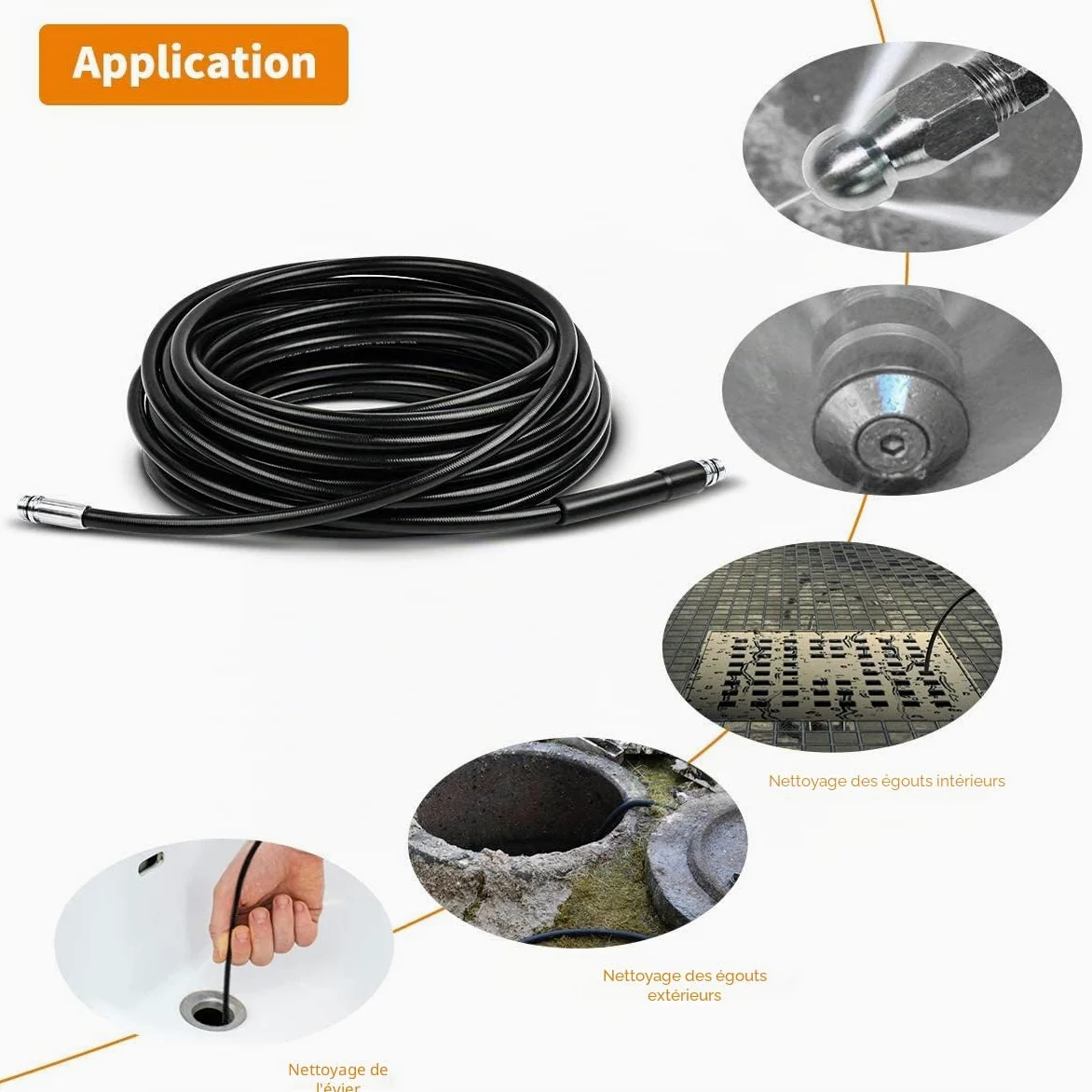 Fai Top 15M Tuyau de Nettoyage Canalisation,Kit de Nettoyage du Tuyau de Vidange du Nettoyeur Haute Pression avec Buse à Jet Et Buse à Jet Rotatif pour Karcher K2-K7 Séries Et LAVOR