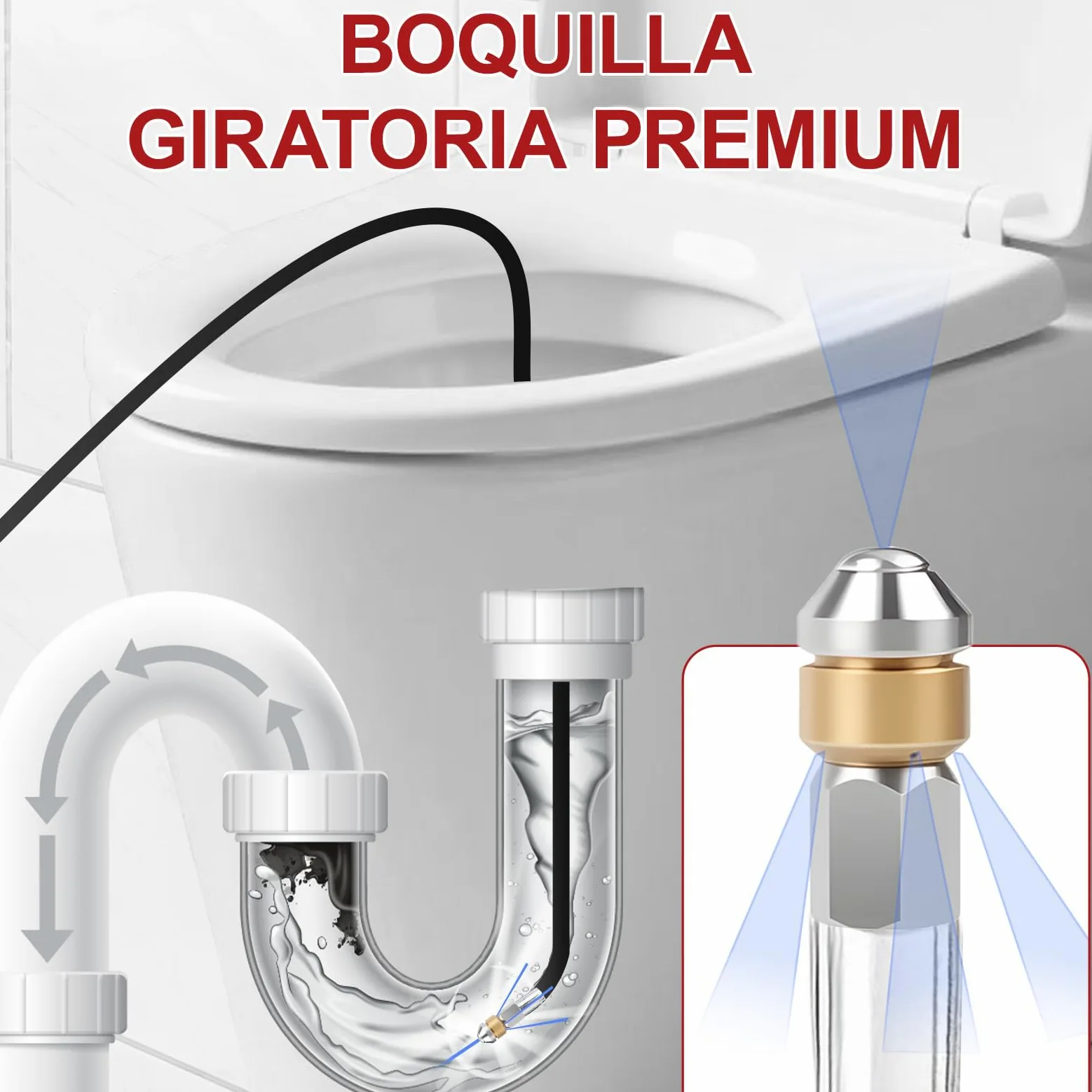 Tuyau de débouchage 15 m pour canalisation avec 3 adaptateurs et 2 buses | Flexible haute pression pour Karcher et Lavor, nettoyeur anti-bouchon, adapté aux canalisations, conduits et évacuations