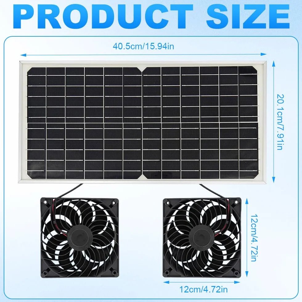 Ventilateur Solaire pour Serre 16V 16W Extracteur d'air Double Ventilateur CC IP65 Exterieur
