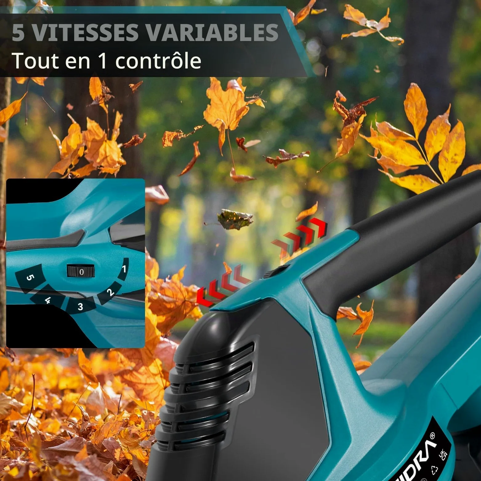 Yofidra Souffleur Feuille sans Fil avec Batterie 360 km/h, 5 Vitesses | 480 m³/h Débit d'air, avec 2 Batteries de 3 000 mAh, Moteur sans Balais, pour Le Jardin, la Terrasse et la Voiture