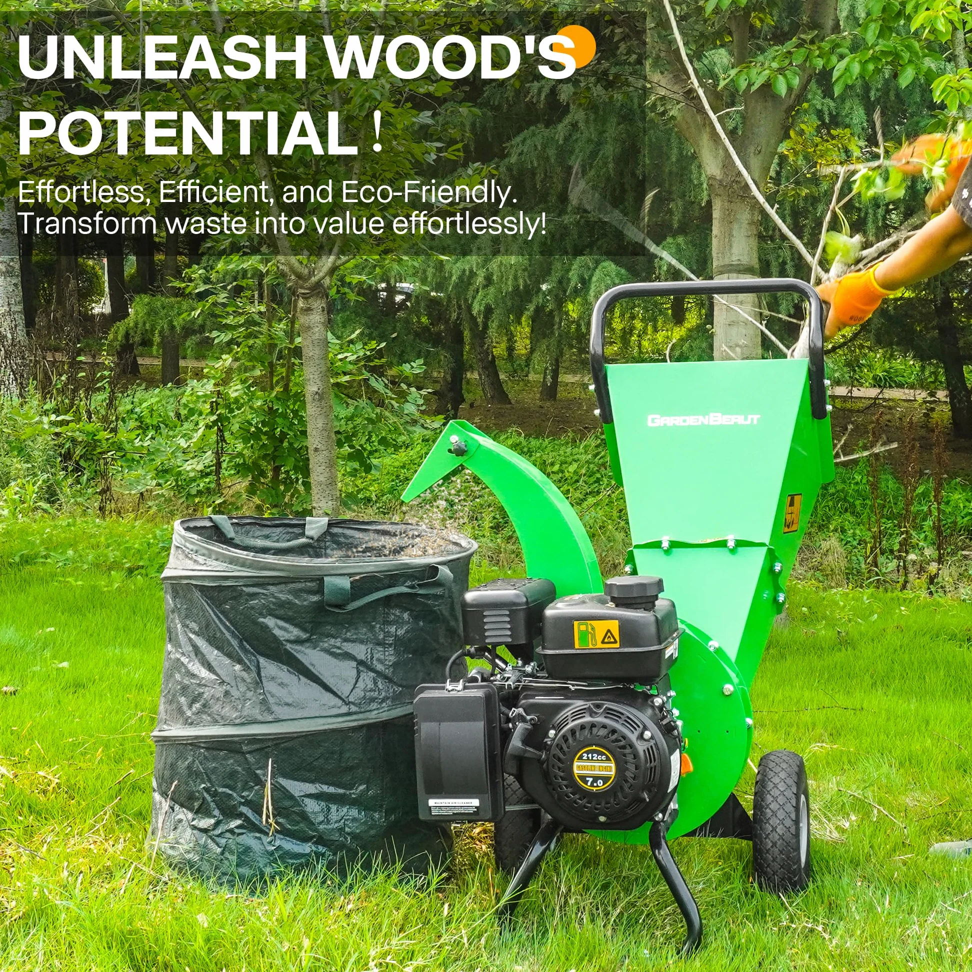 S3 Broyeur à bois, moteur à essence 4 temps 7 CV 212 cm³, épaisseur de branche max. 76 mm