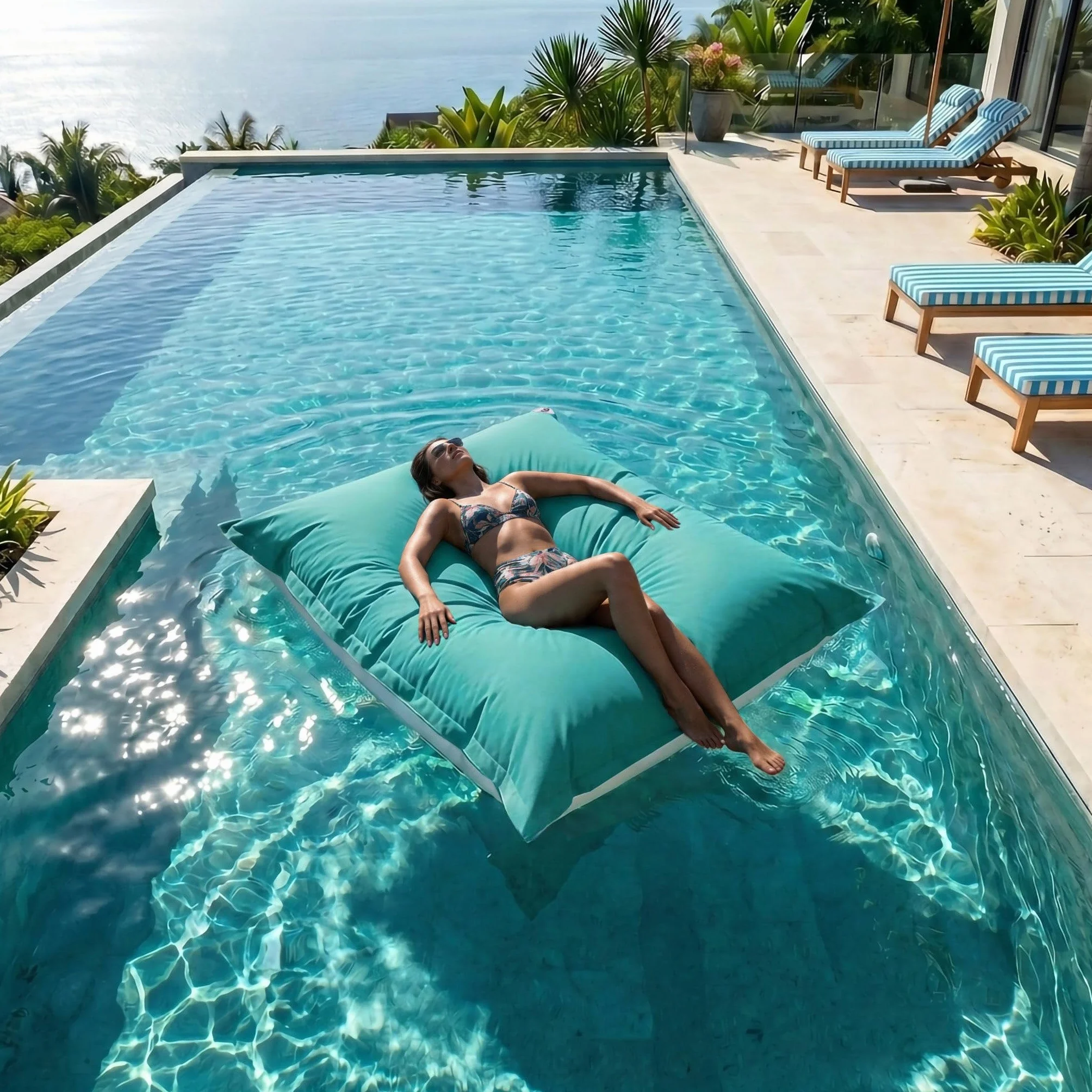 Housse pour Pouf Géant XXL 180x140cm Déhoussable Flottant Piscine Bleu Caraïbes