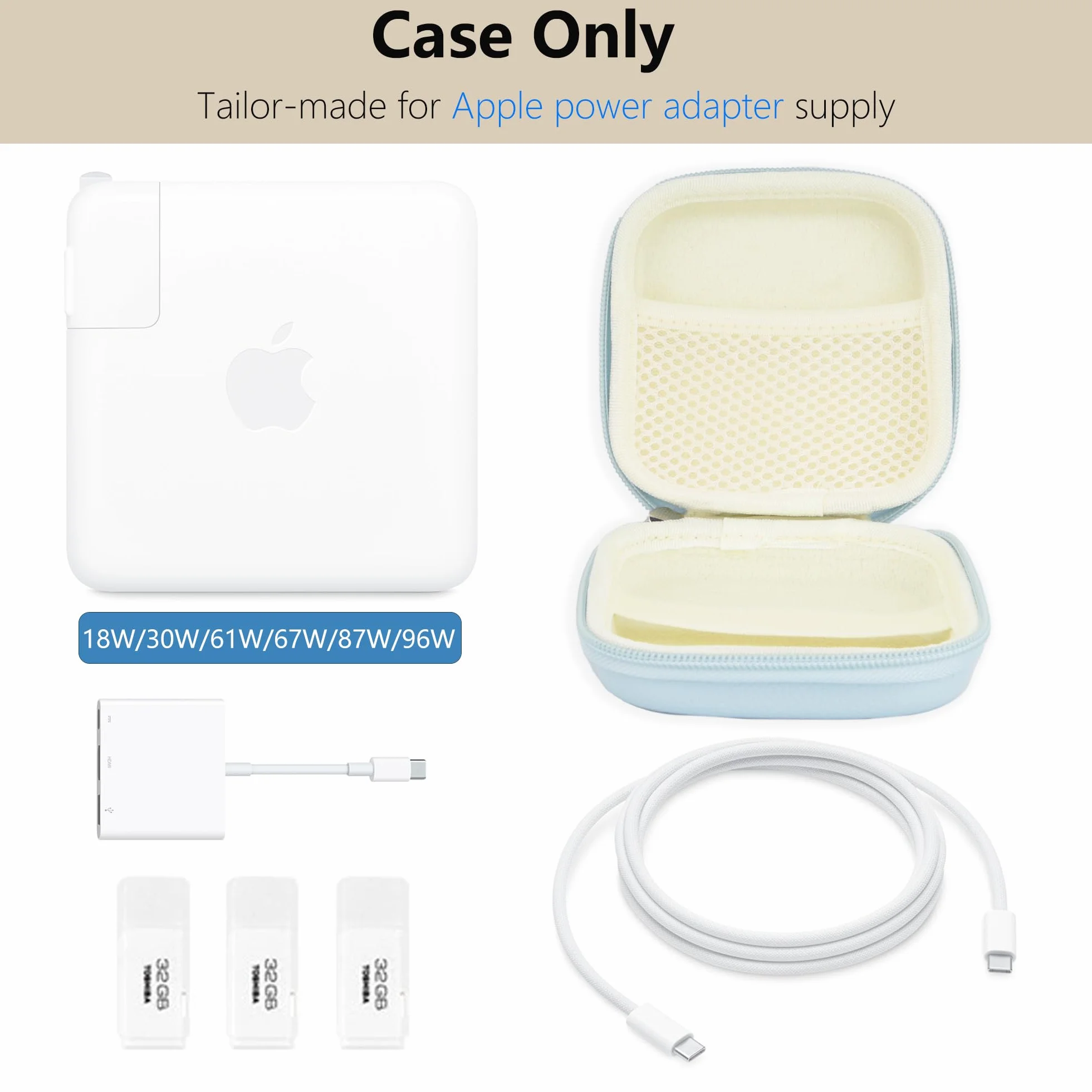 MacBook Organiseur de Chargeur Sac de Rangement Accessoires de Voyage Compatible Câbles USB Bleu