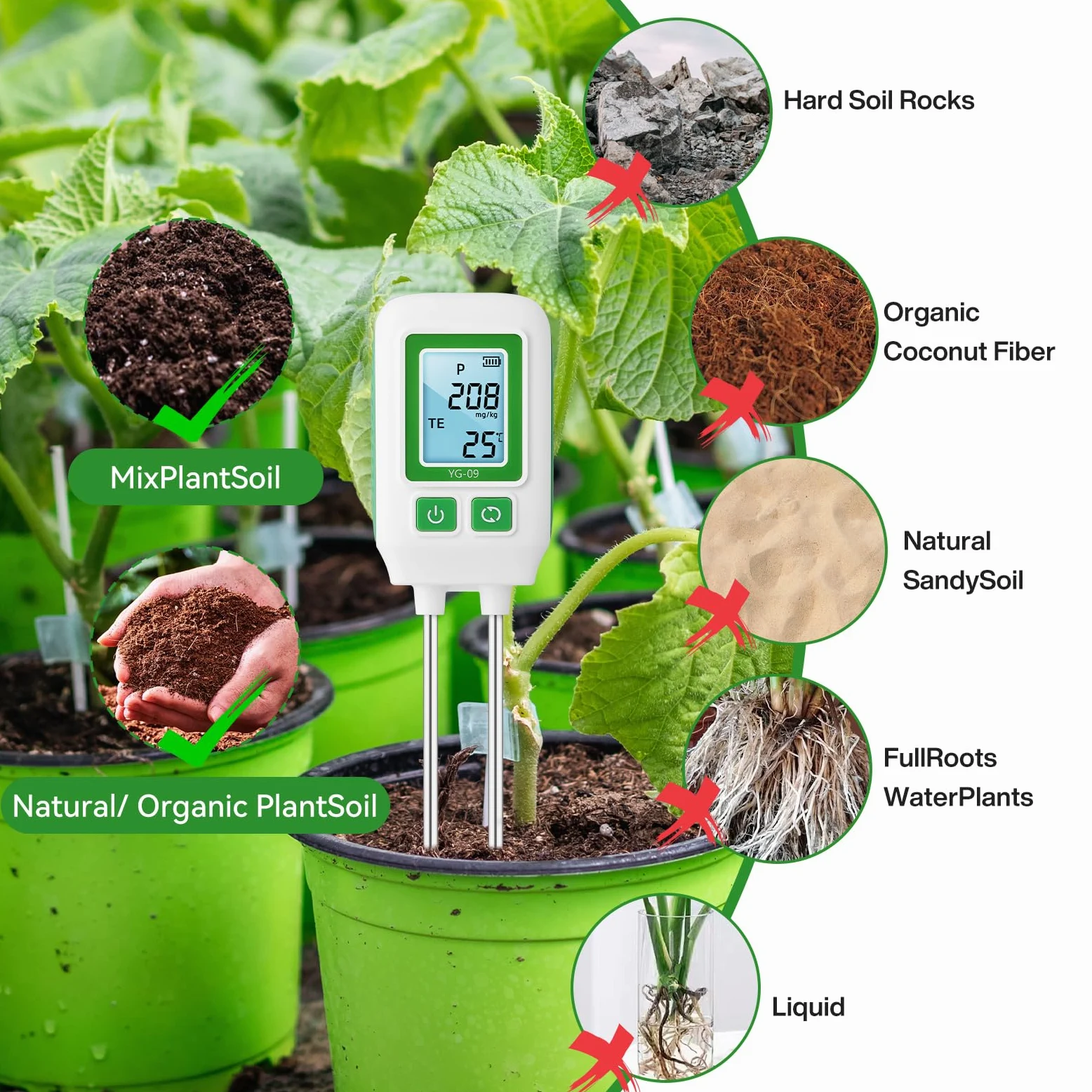 Testeur de Sol NPK 4 en 1 Température Appareil Numérique 268mm Écran LCD | Mesure Rapide Azote Phosphore Sonde Potassium Rétroéclairé Adapté Potager Pelouse Serre Détection de la Santé des Plantes