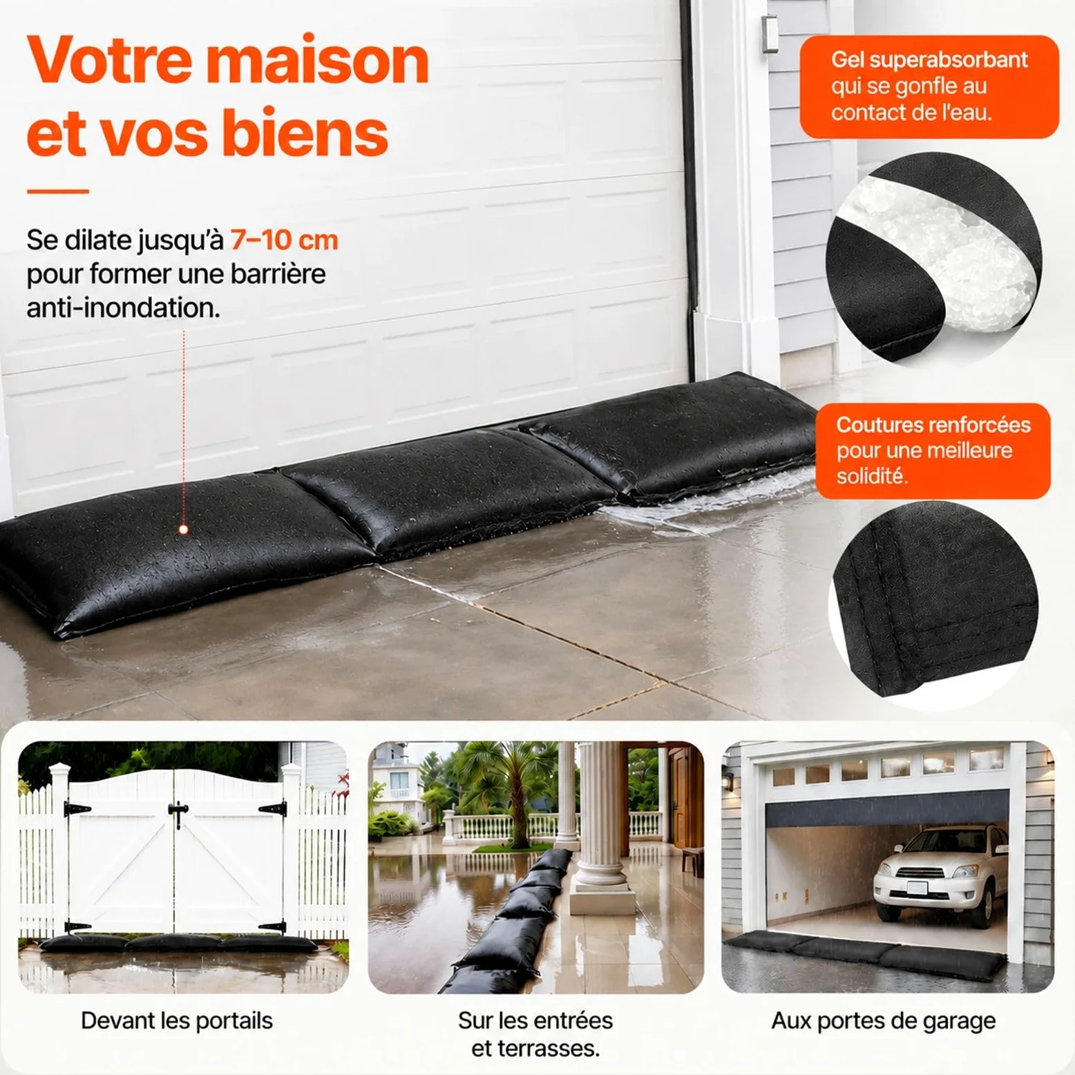 Lot de 6 Sacs absorbants réutilisables pour Porte, sous-Sol, Garage et Maison